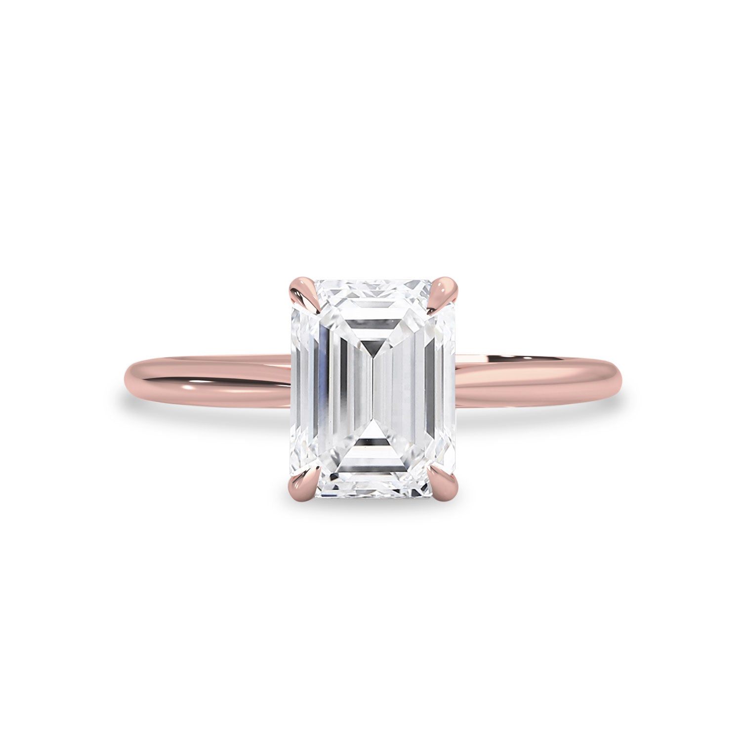 Ava Emerald Cut Solitaire Cathedral Engagement Ring, Moissanite/Lab Grown Diamond