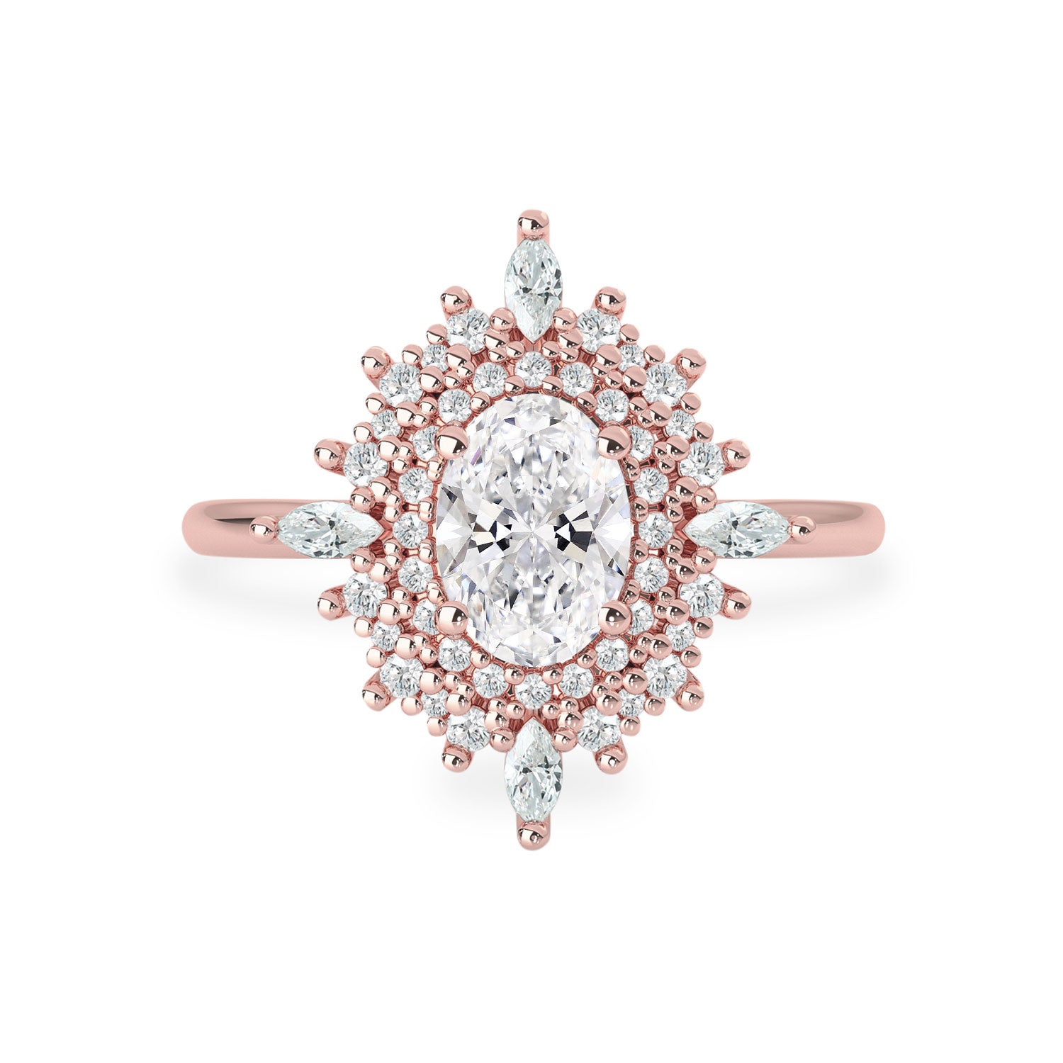 Elizabeth Oval Double Halo Engagement Ring, Oval Brilliant With Marquise