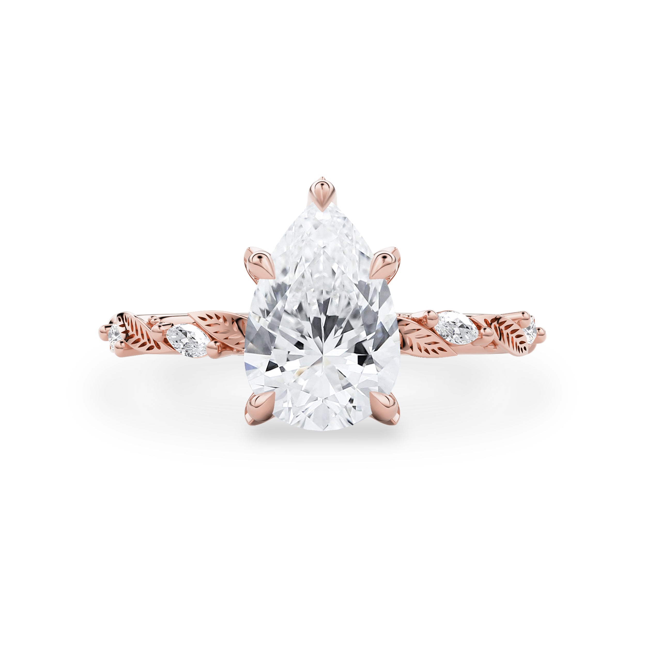 Brooke Pear Cut Leaf Hidden Halo Engagement Ring, Moissanite/Lab Grown Diamond