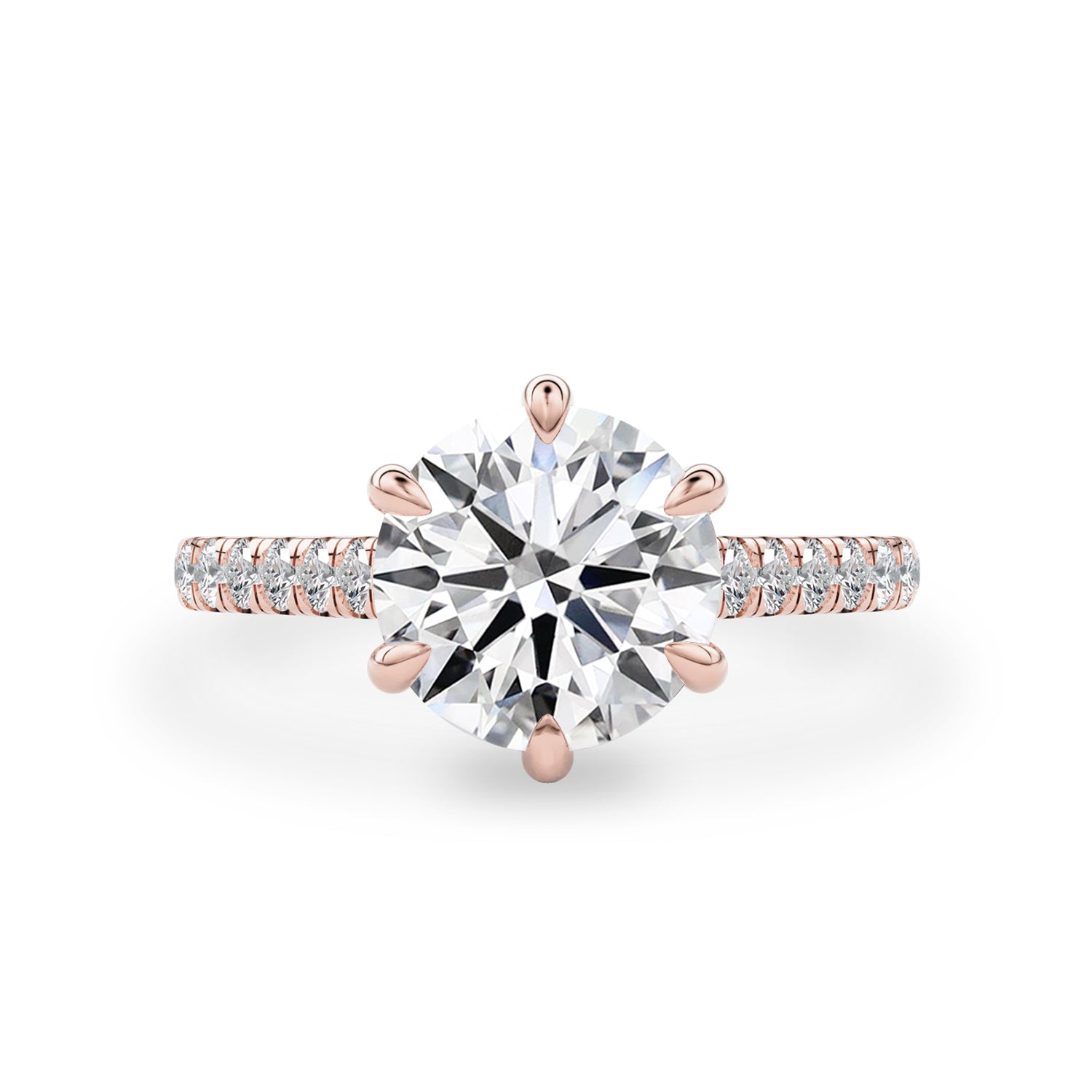 Jasmine 6 Claw Cathedral Round Engagement Ring, Moissanite/Lab Grown Diamond