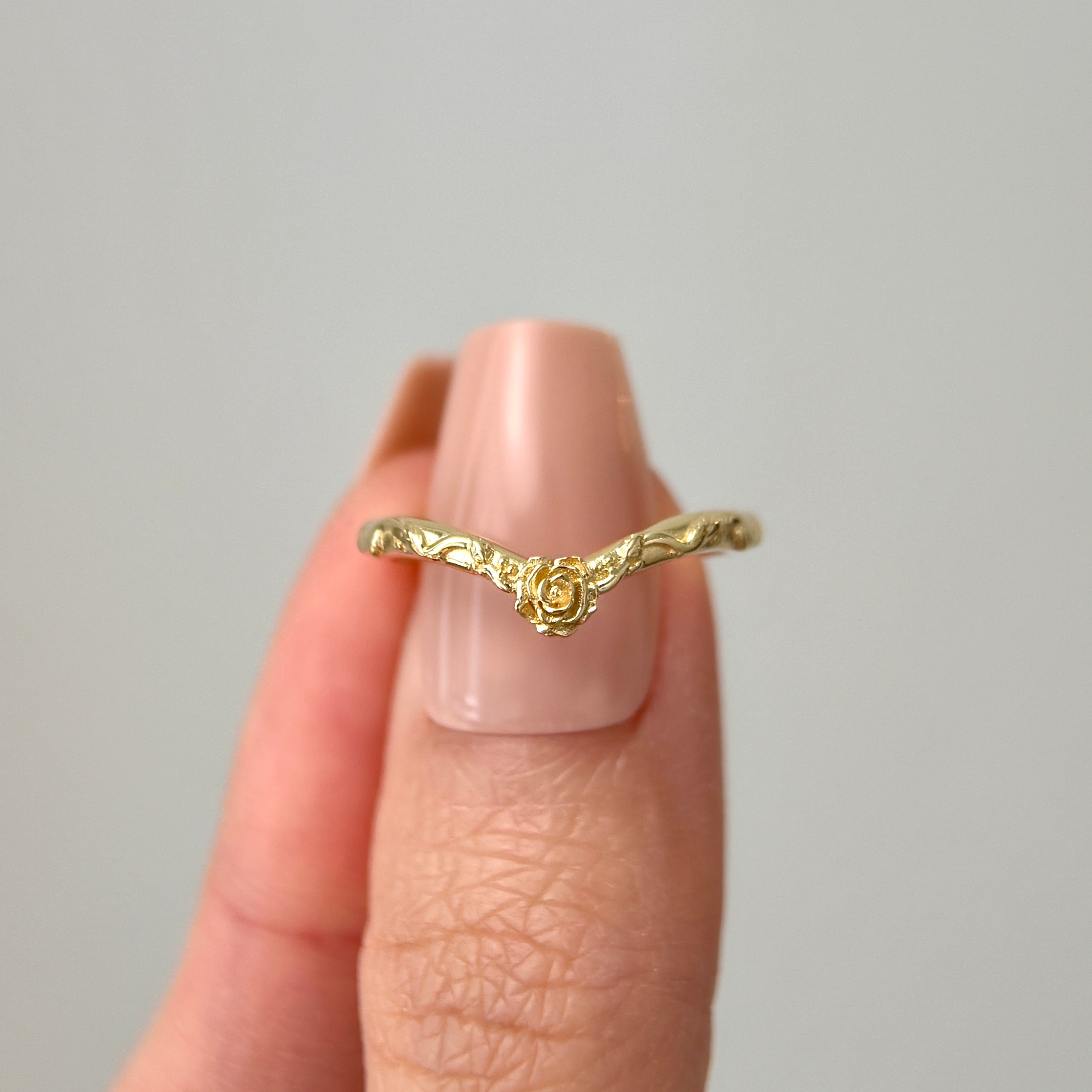 Bespoke #9185 - Customized Plain Curved Wedding Band w/ Rose and Vines
