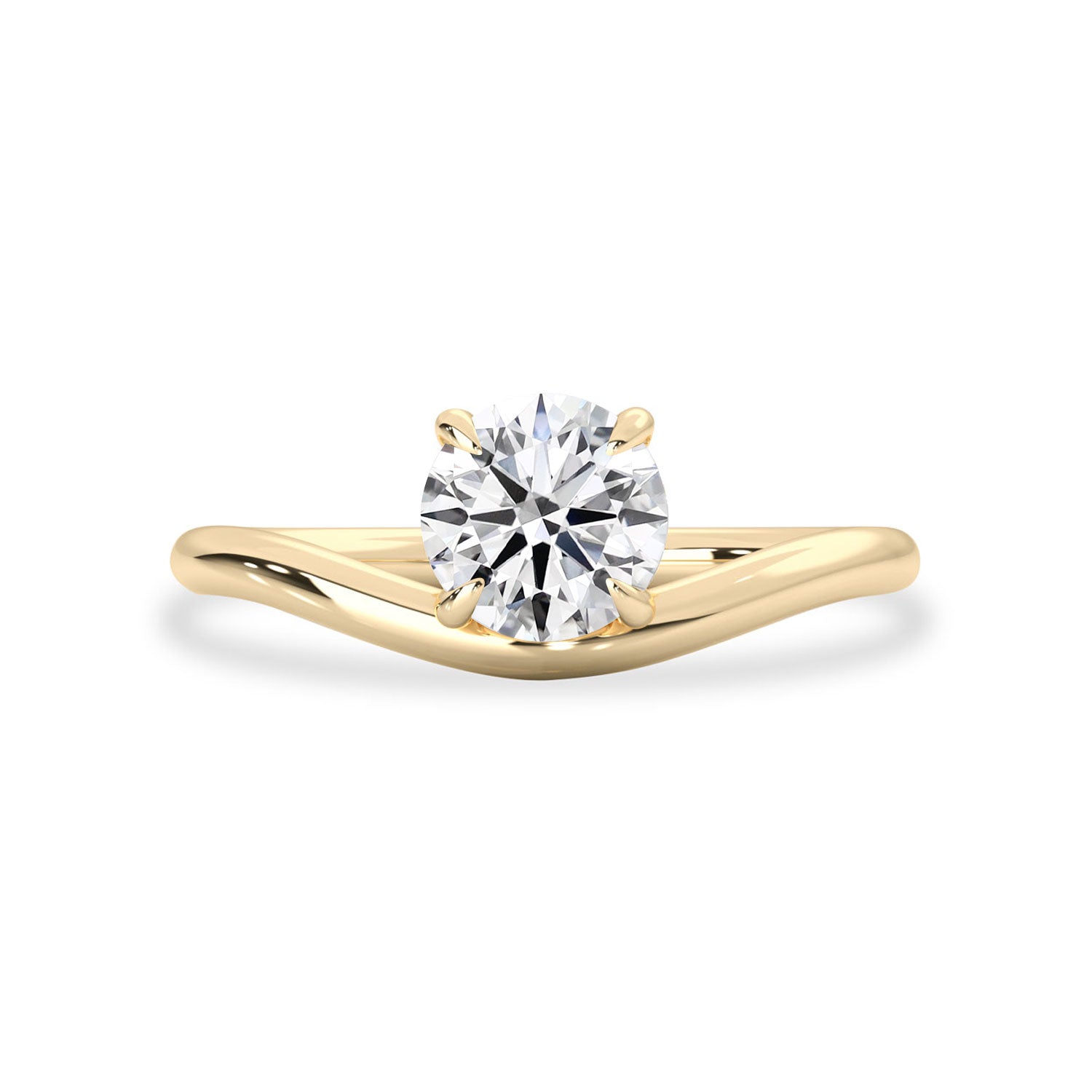 Orla Round Curved Band Solitaire Engagement Ring, Moissanite/Lab Grown Diamond