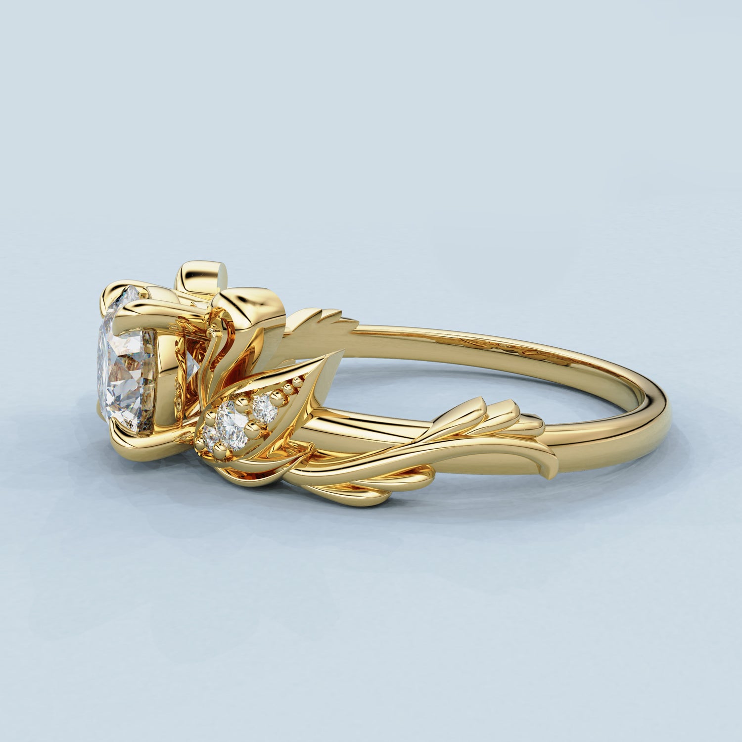 Round Love Swan Engagement Ring, Round Brilliant Cut