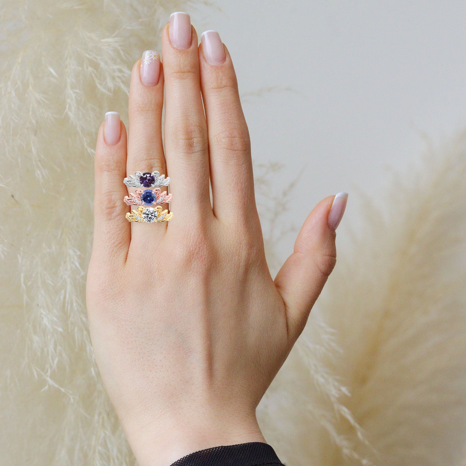 Round Love Swan Engagement Ring, Round Brilliant Cut