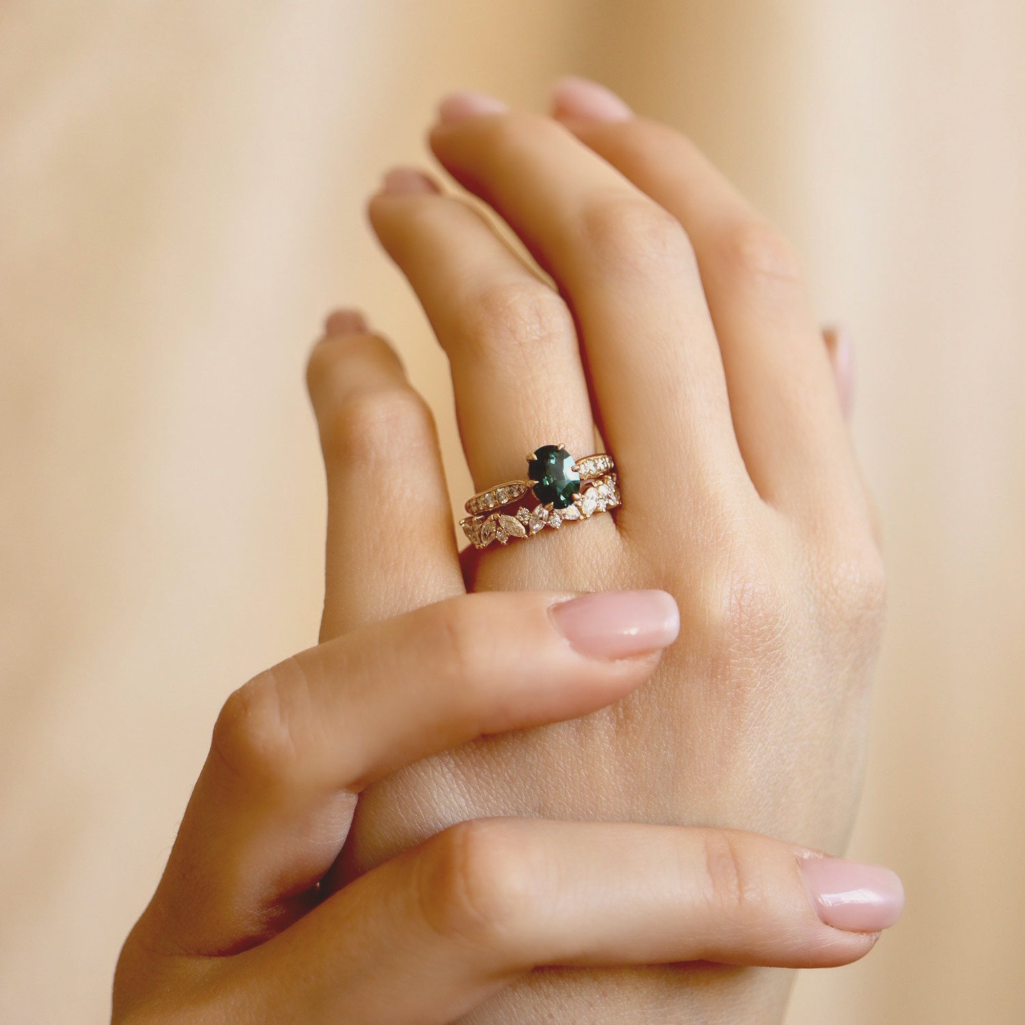 Cinderella Oval Parti Sapphire Engagement Ring, Petal with Accents