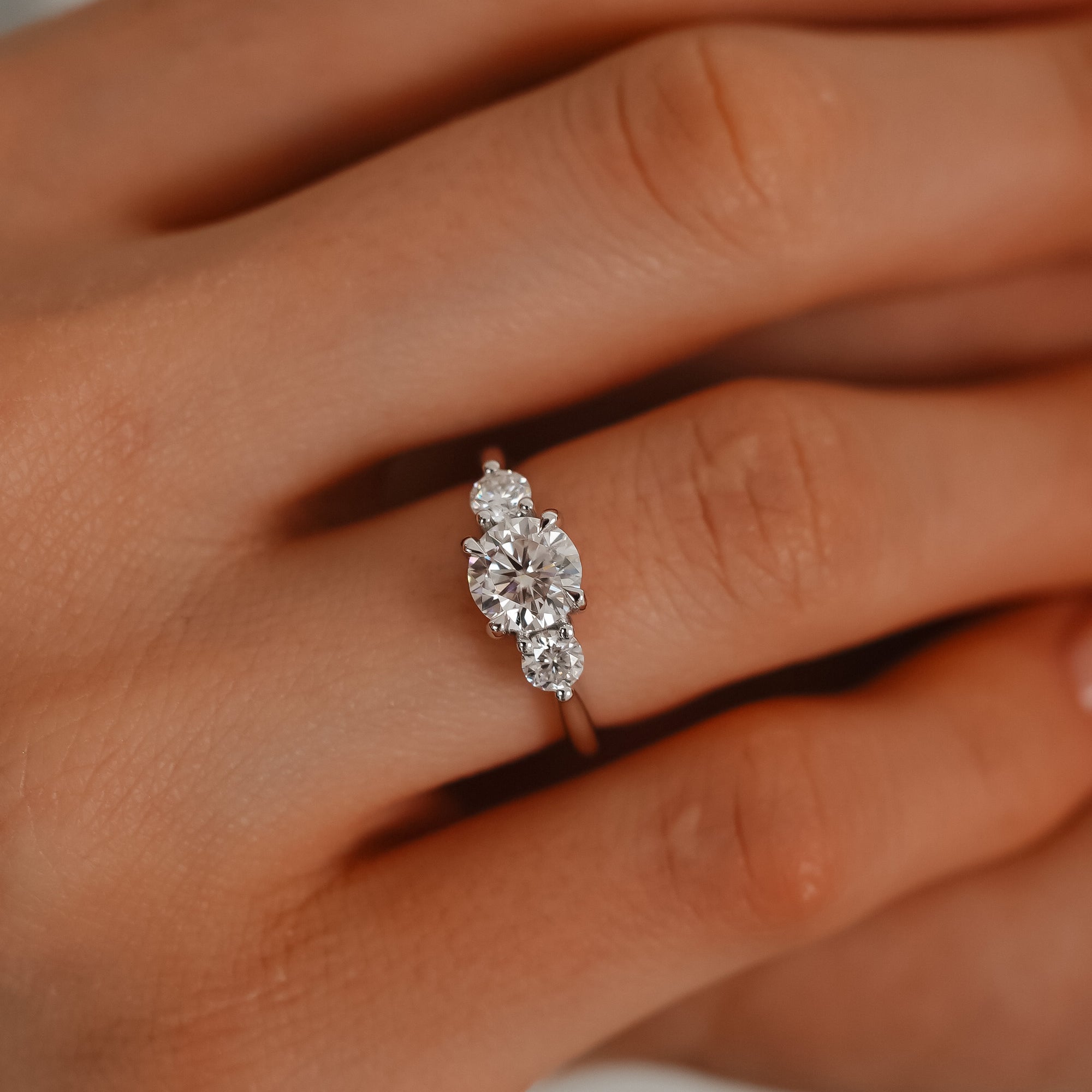 Sofia Round Three Stone Engagement Ring, Moissanite/Lab Grown Diamond