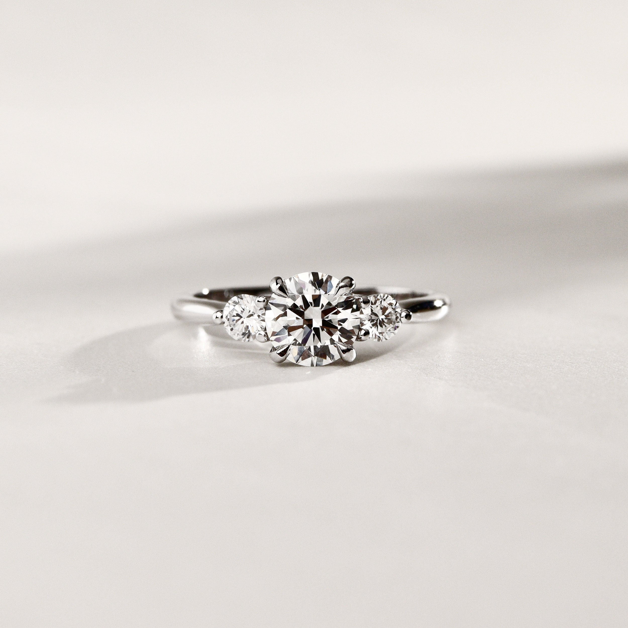 Sofia Round Brilliant Cut Three Stone Engagement Ring, Moissanite/Lab Grown Diamond