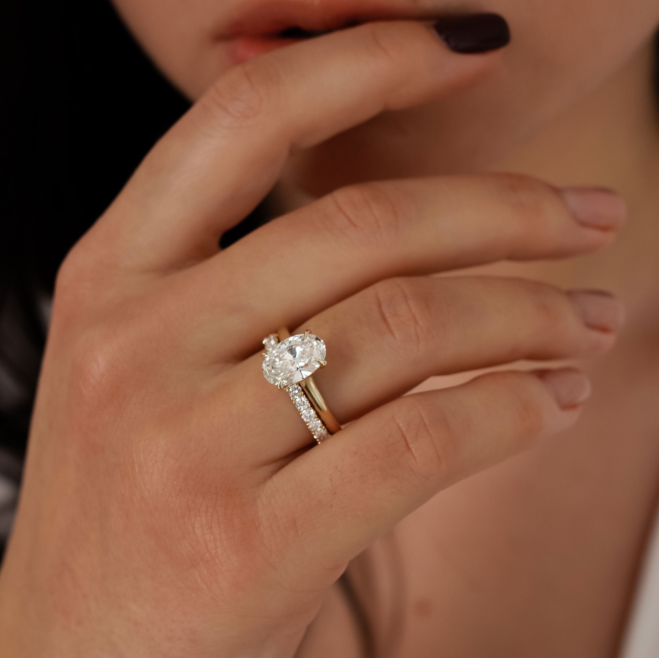 Ivy Oval Cut Hidden Halo Solitaire Engagement Ring, Cathedral Band