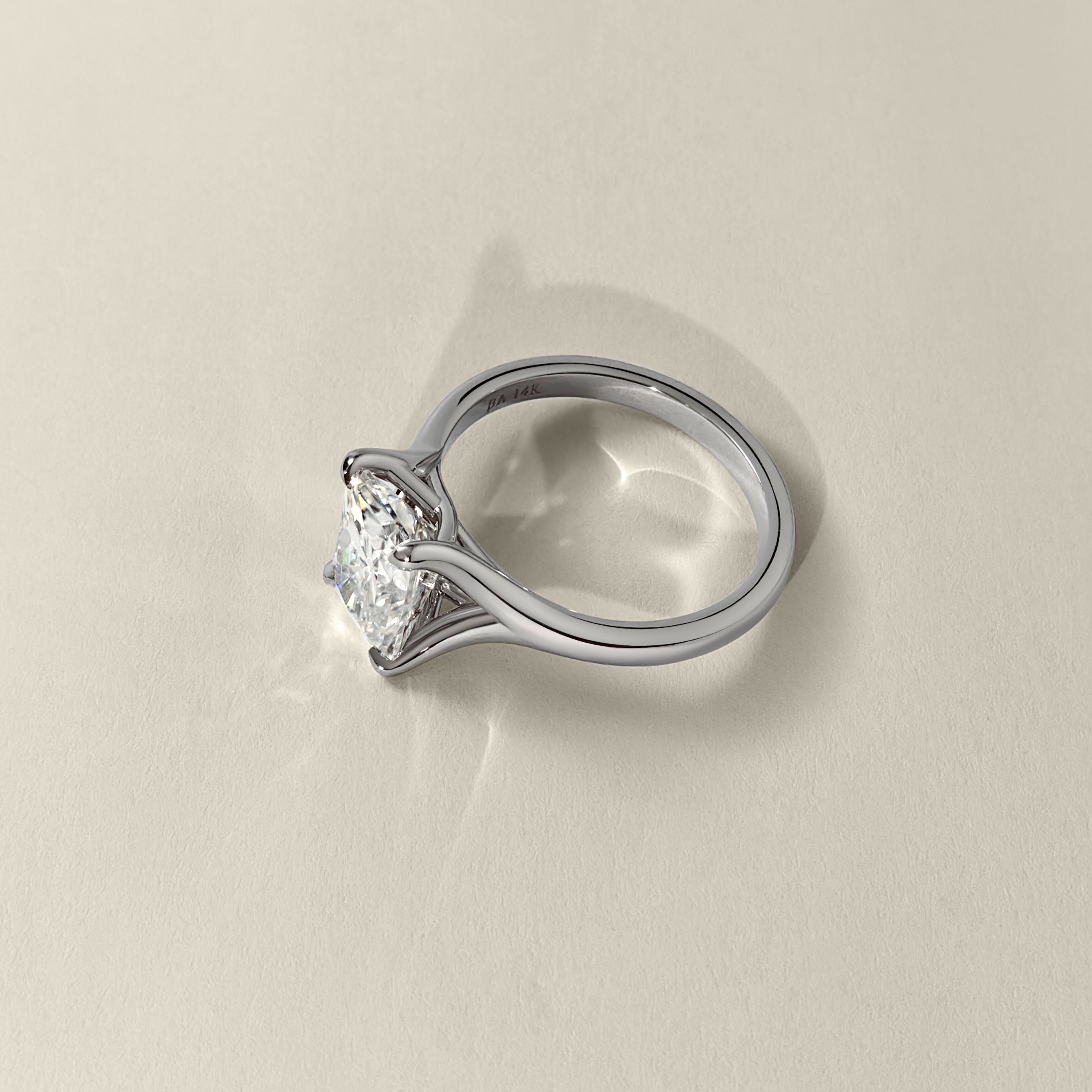 Juniper Radiant Cut Trellis Solitaire Engagement Ring, Moissanite/Lab Grown Diamond