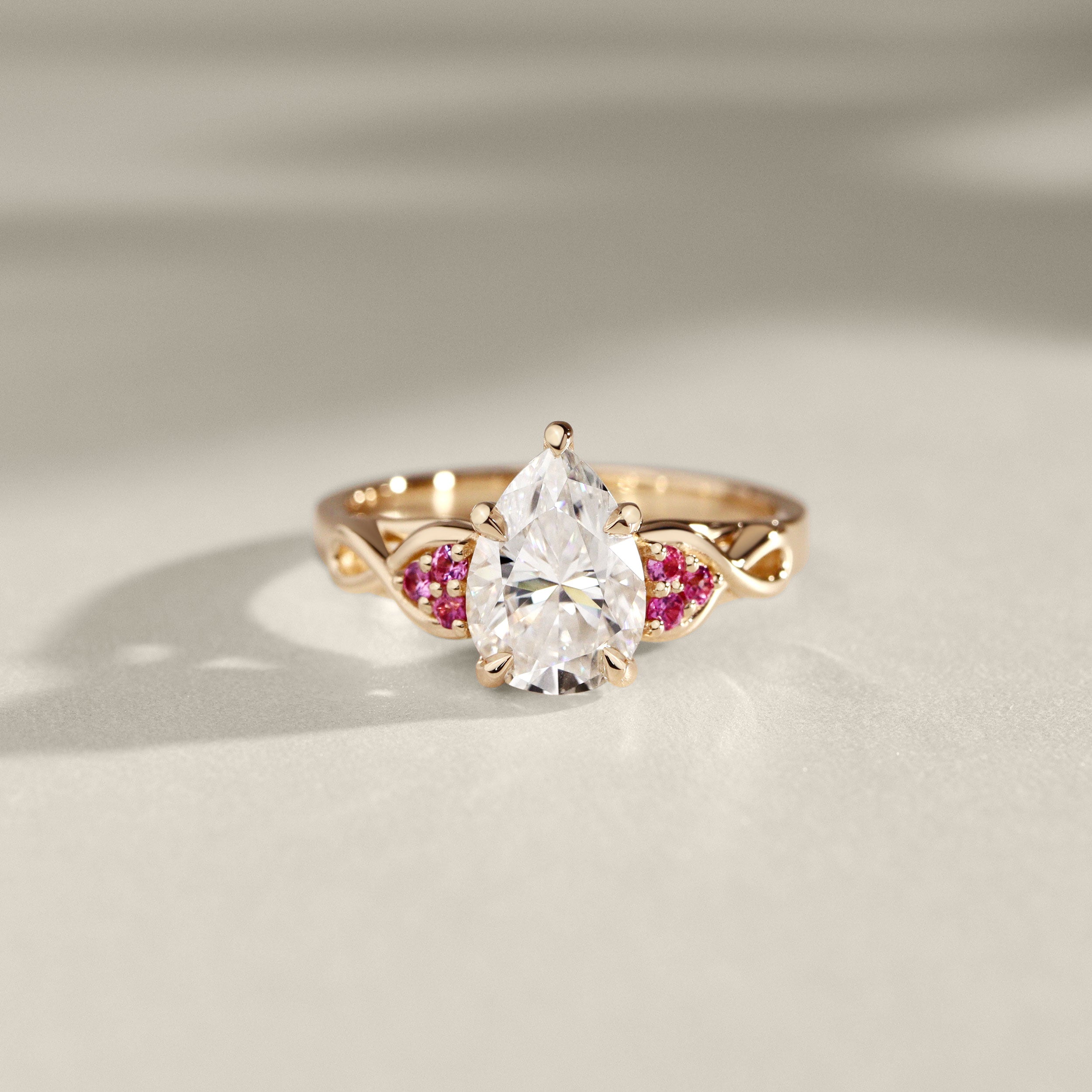 Bespoke #9166 - Custom Pear Serene Swan Infinity Engagement Ring, 5 Prong Tiger Claws