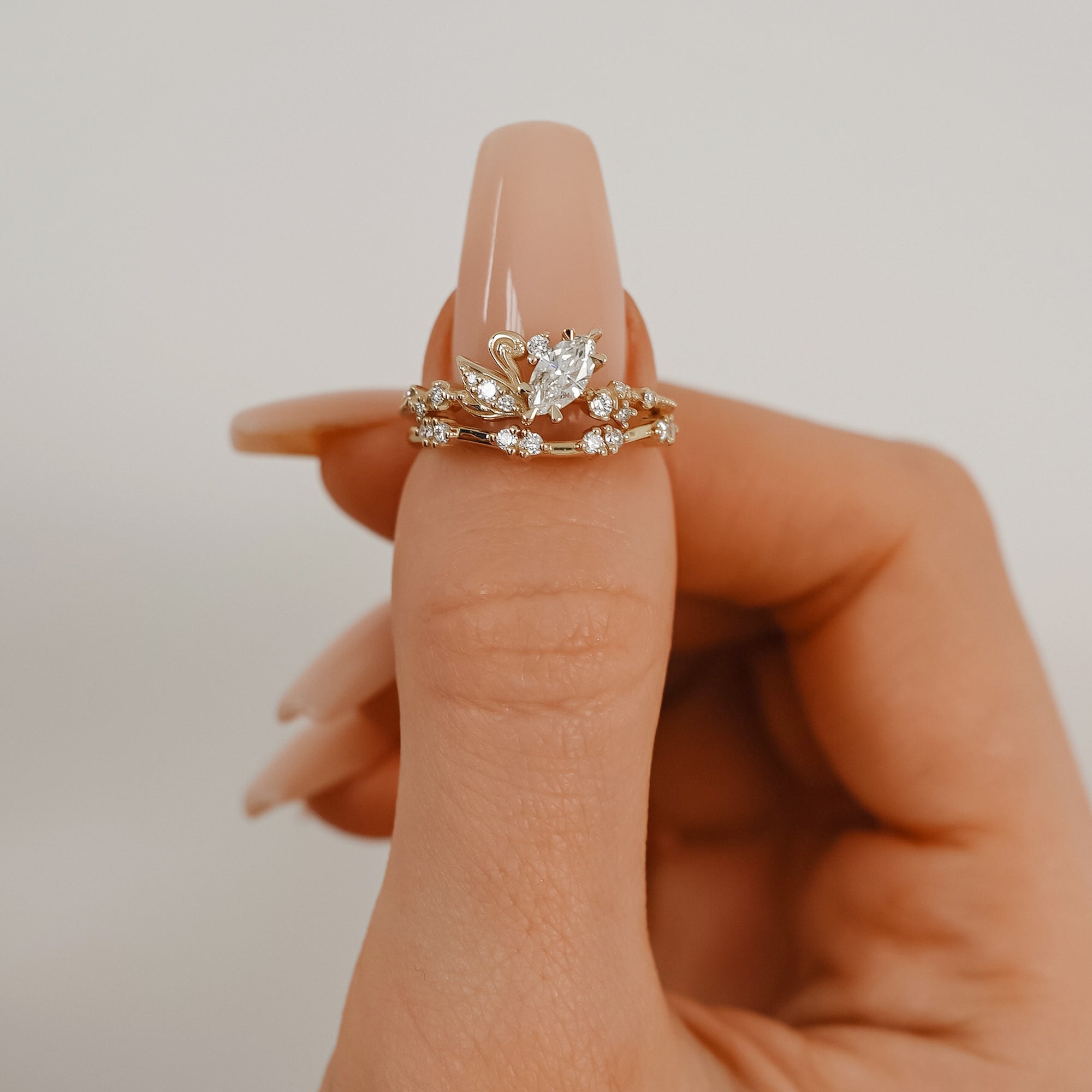 Marquise Love Swan Nature Inspired Engagement Ring, Marquise Cut With Single Swan