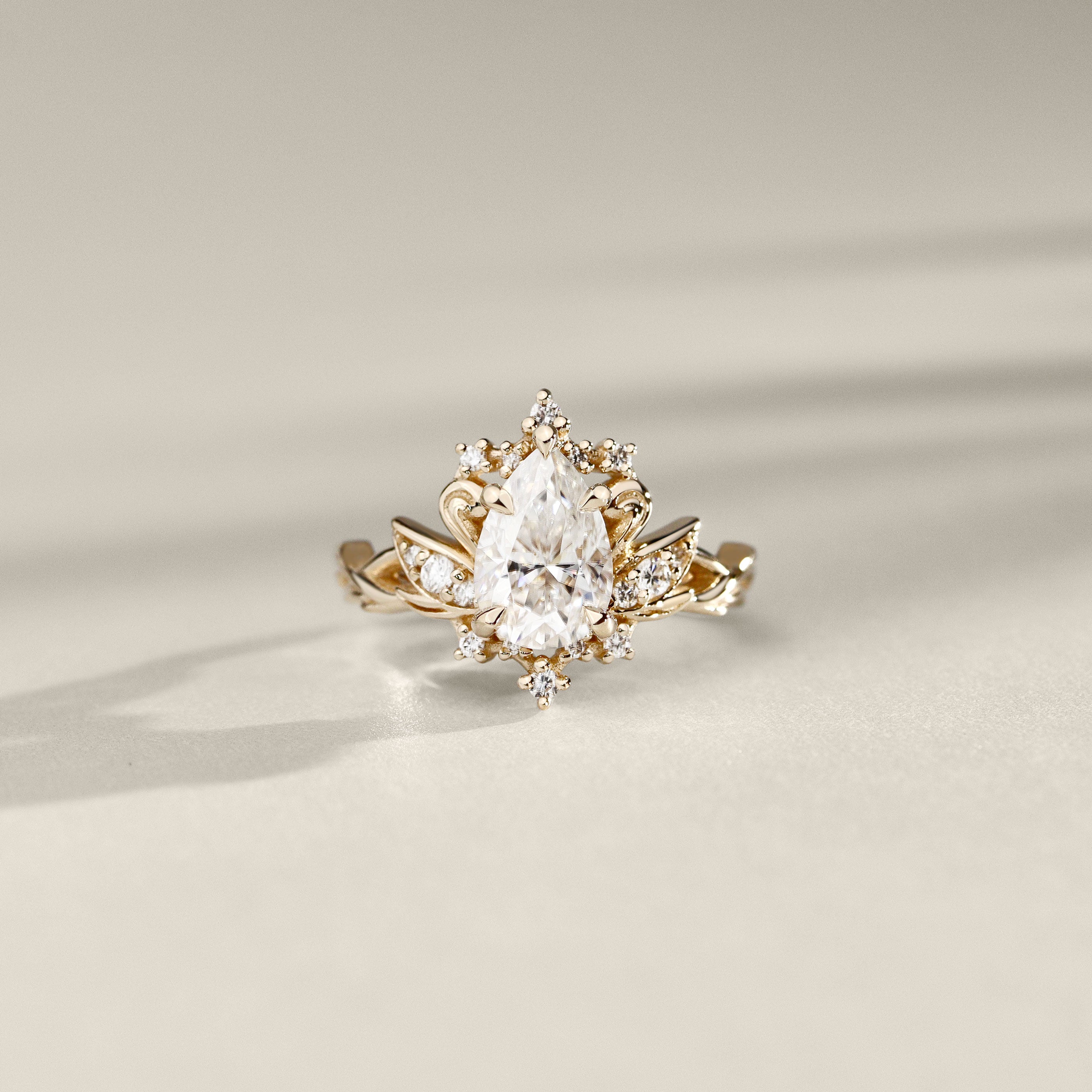 Pear Magical Swan & Celestial Star Halo Engagement Ring