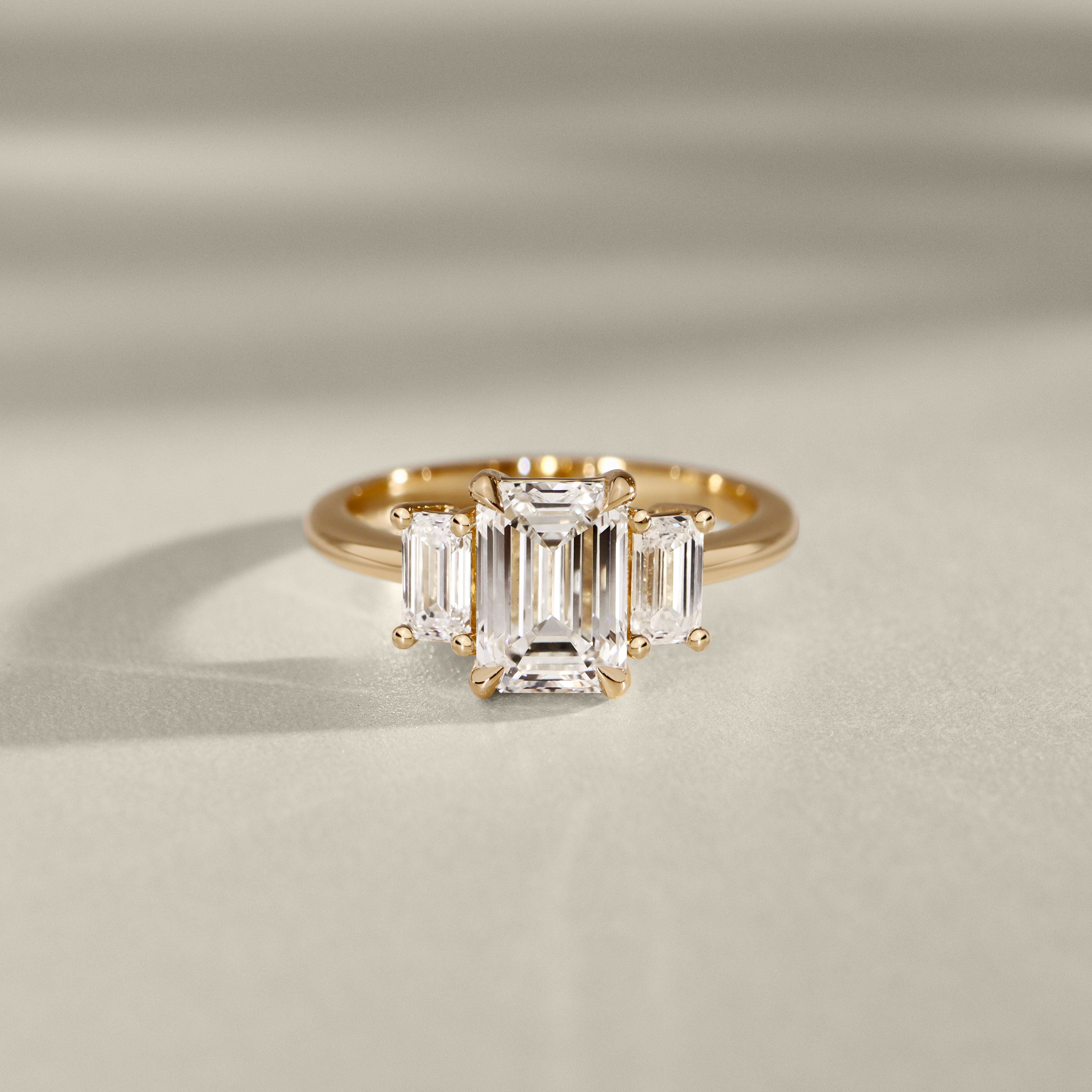 Evelyn Emerald Cut Three Stone Engagement Ring, Low Set