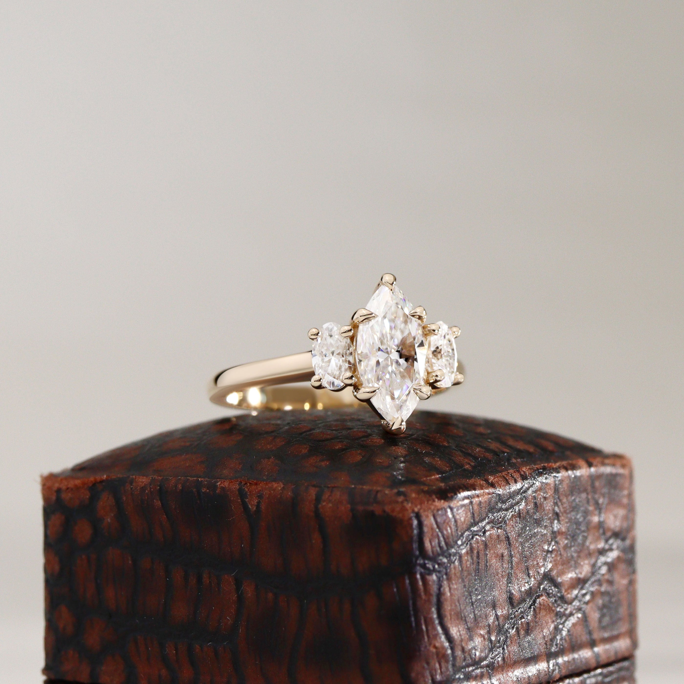 Royal Marquise Cut Three Stone Engagement Ring, Moissanite/Lab Grown Diamond