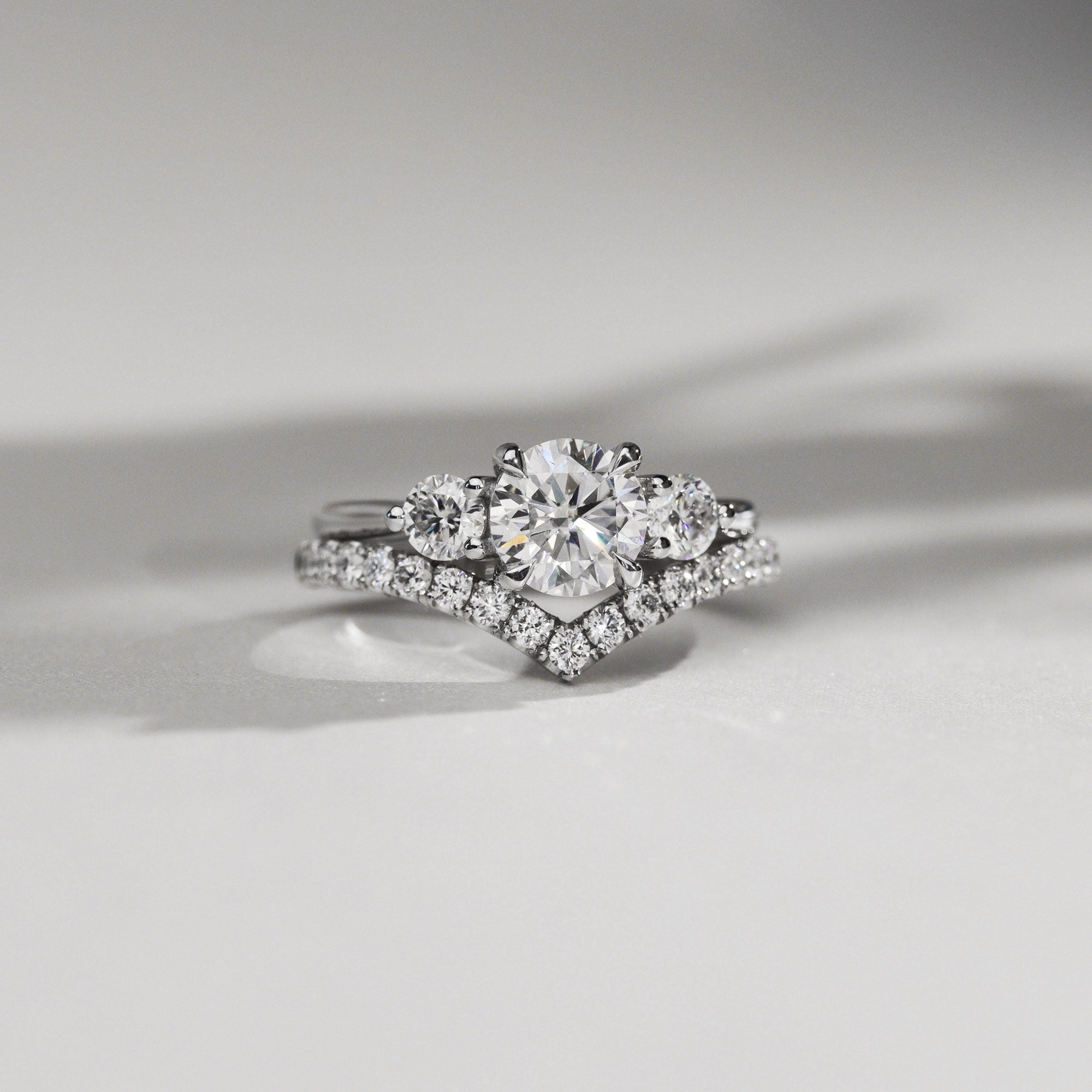 Sofia Round Three Stone Engagement Ring, Moissanite/Lab Grown Diamond