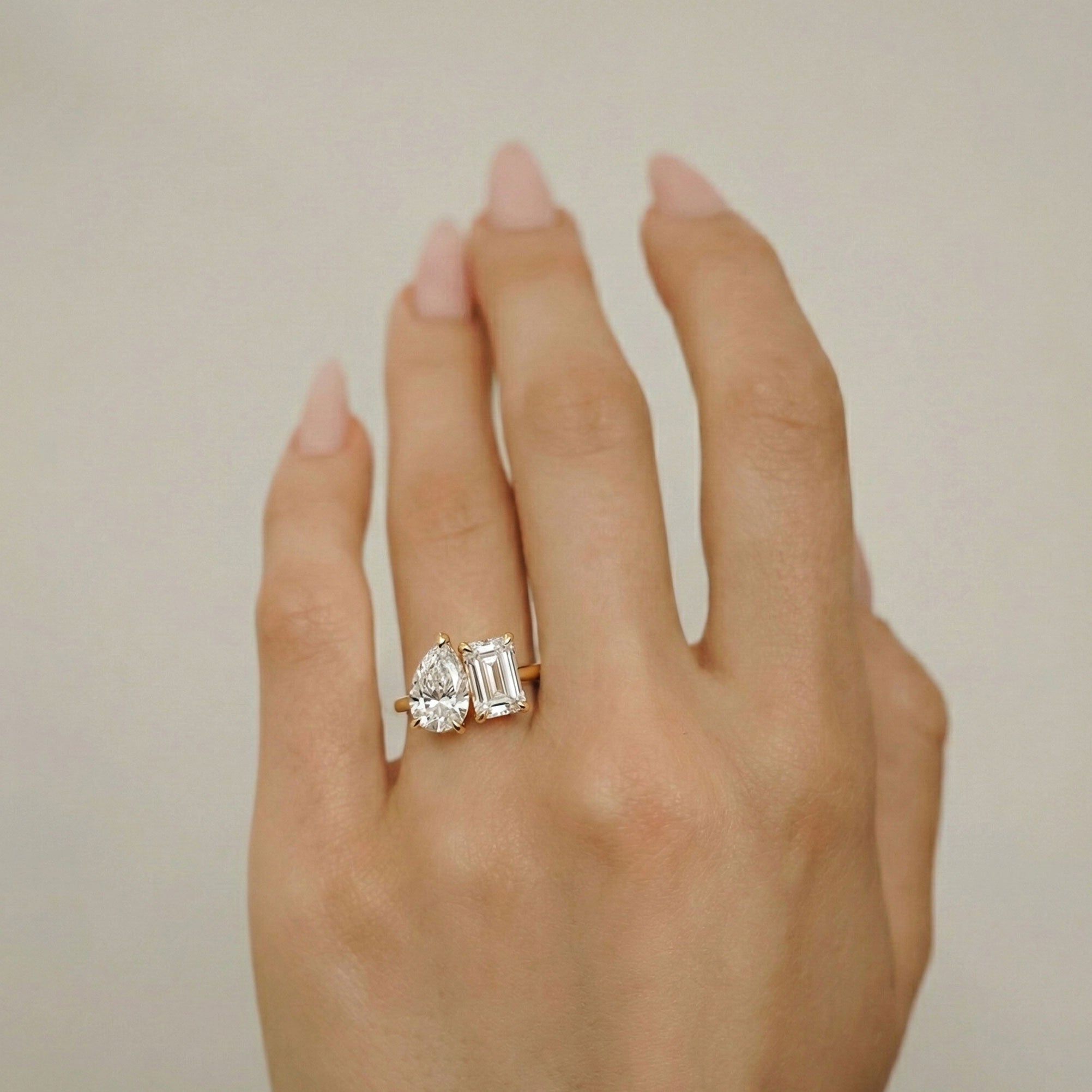 Toi et Moi Pear & Emerald Engagement Ring, Low Set