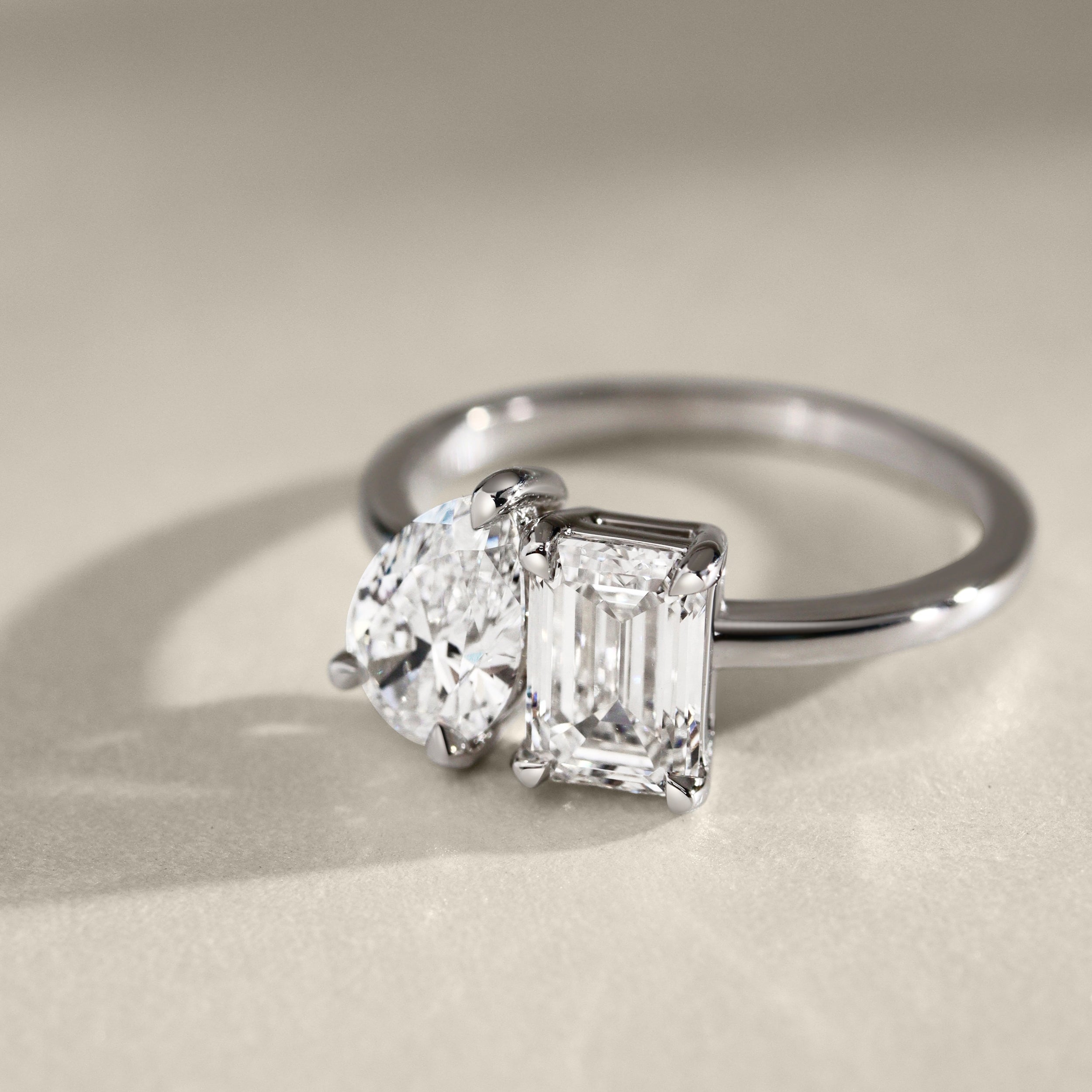 Toi et Moi Pear & Emerald Engagement Ring, Low Set