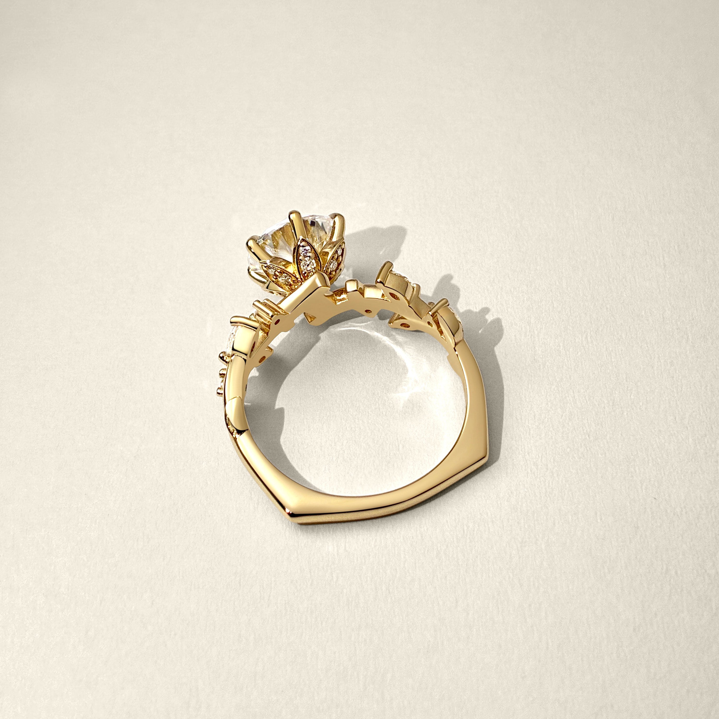 Bespoke #9181 - Round Petal Hidden Halo Engagement Ring, Custom Twig Band Euro Shank & 6 Prongs