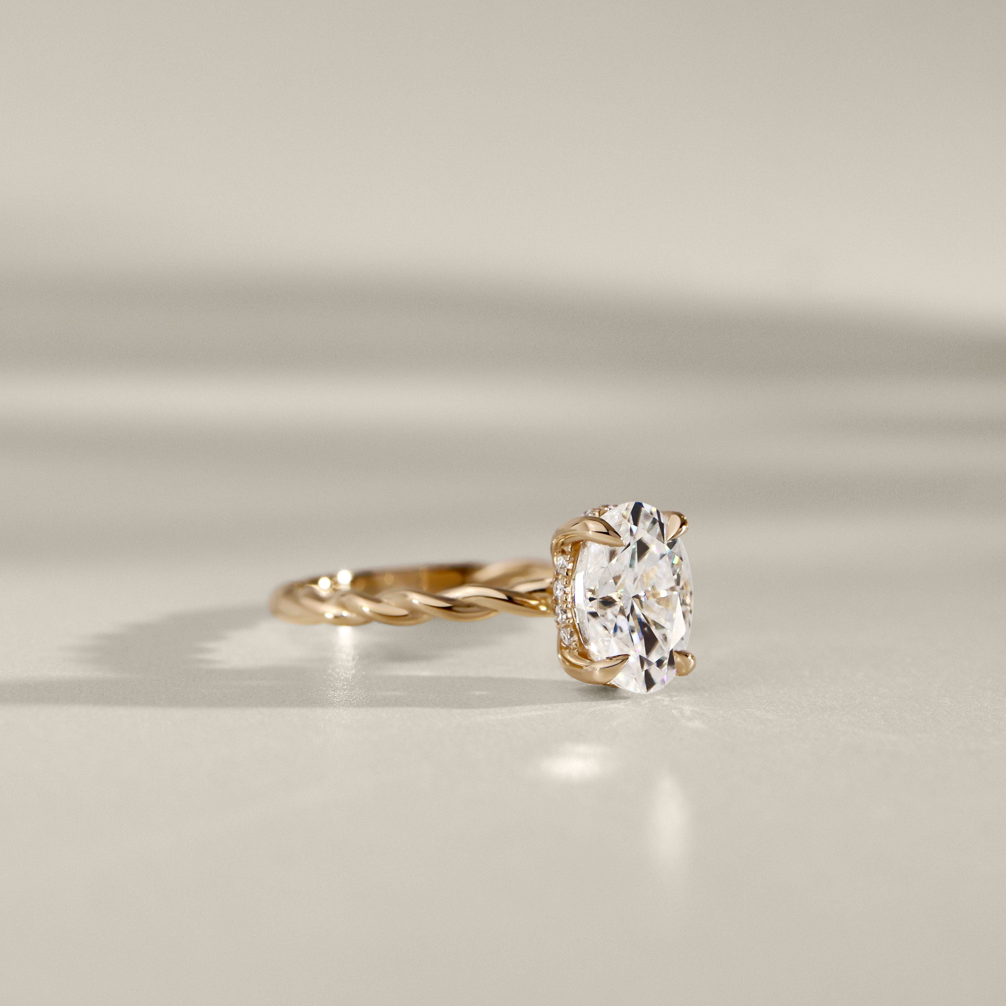 Amara Rope Oval Hidden Halo Engagement Ring, Moissanite/Lab Grown Diamond