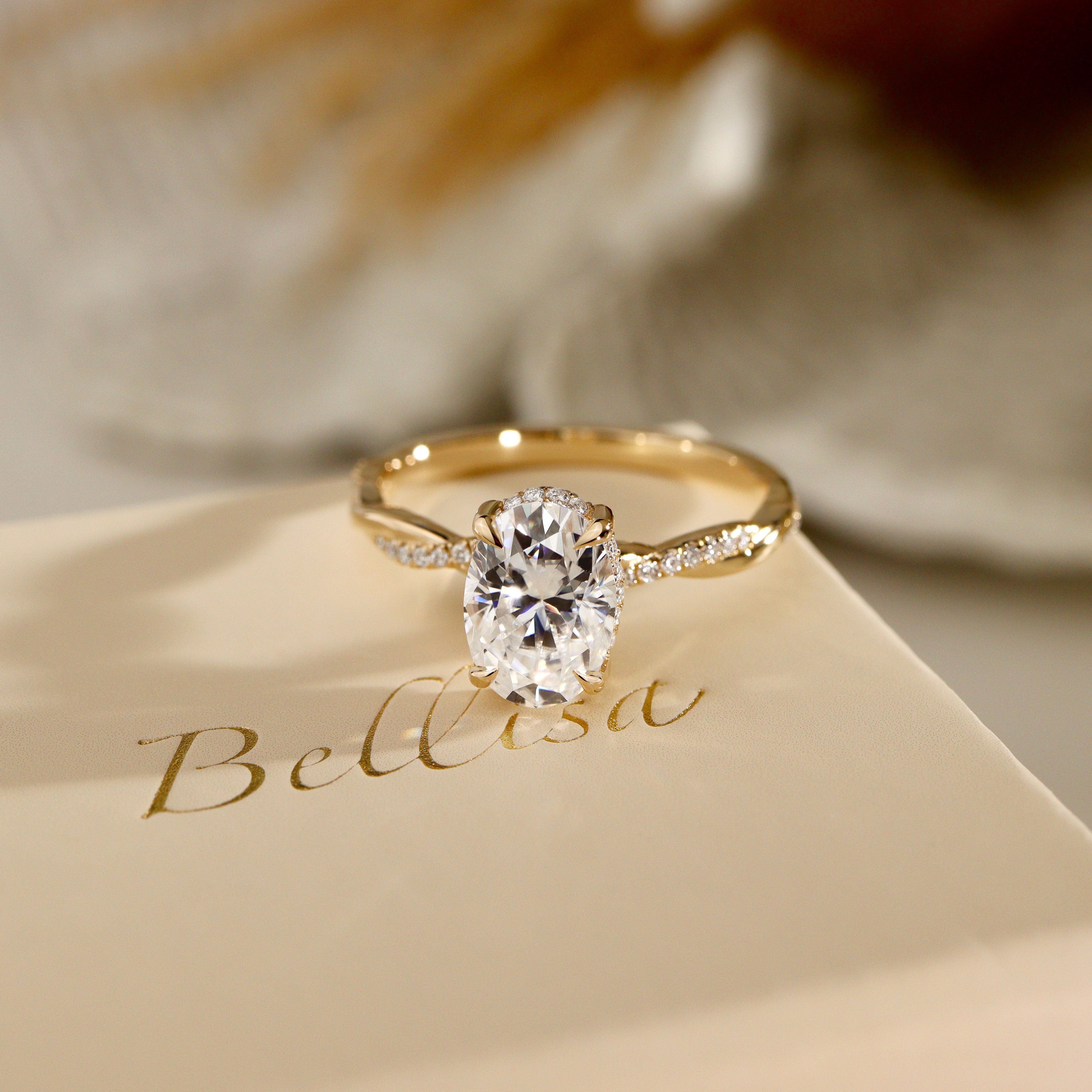 Julia Oval Hidden Halo Twist Band Engagement Ring, High Set