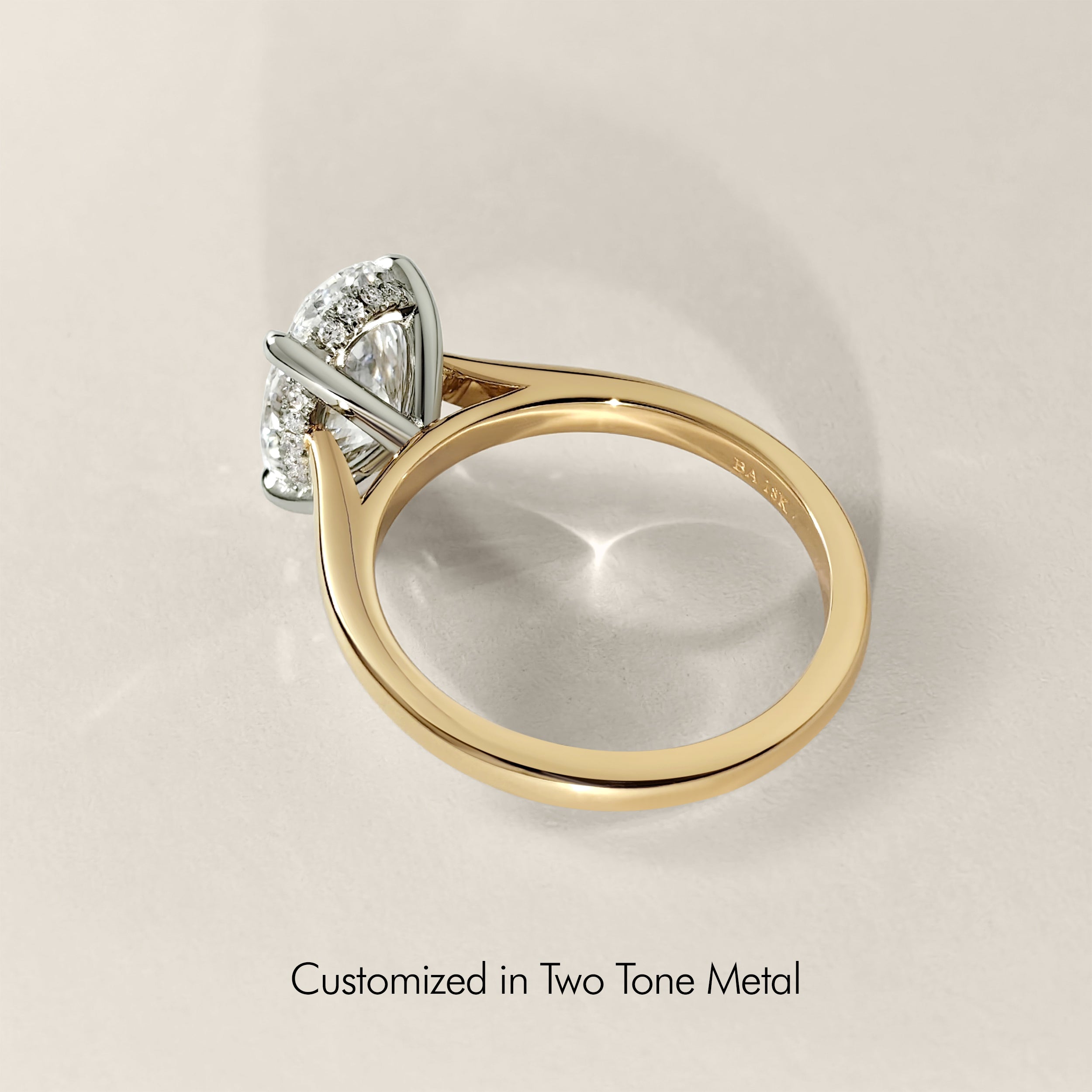 Ivy Oval Cut Hidden Halo Solitaire Engagement Ring, Cathedral Band