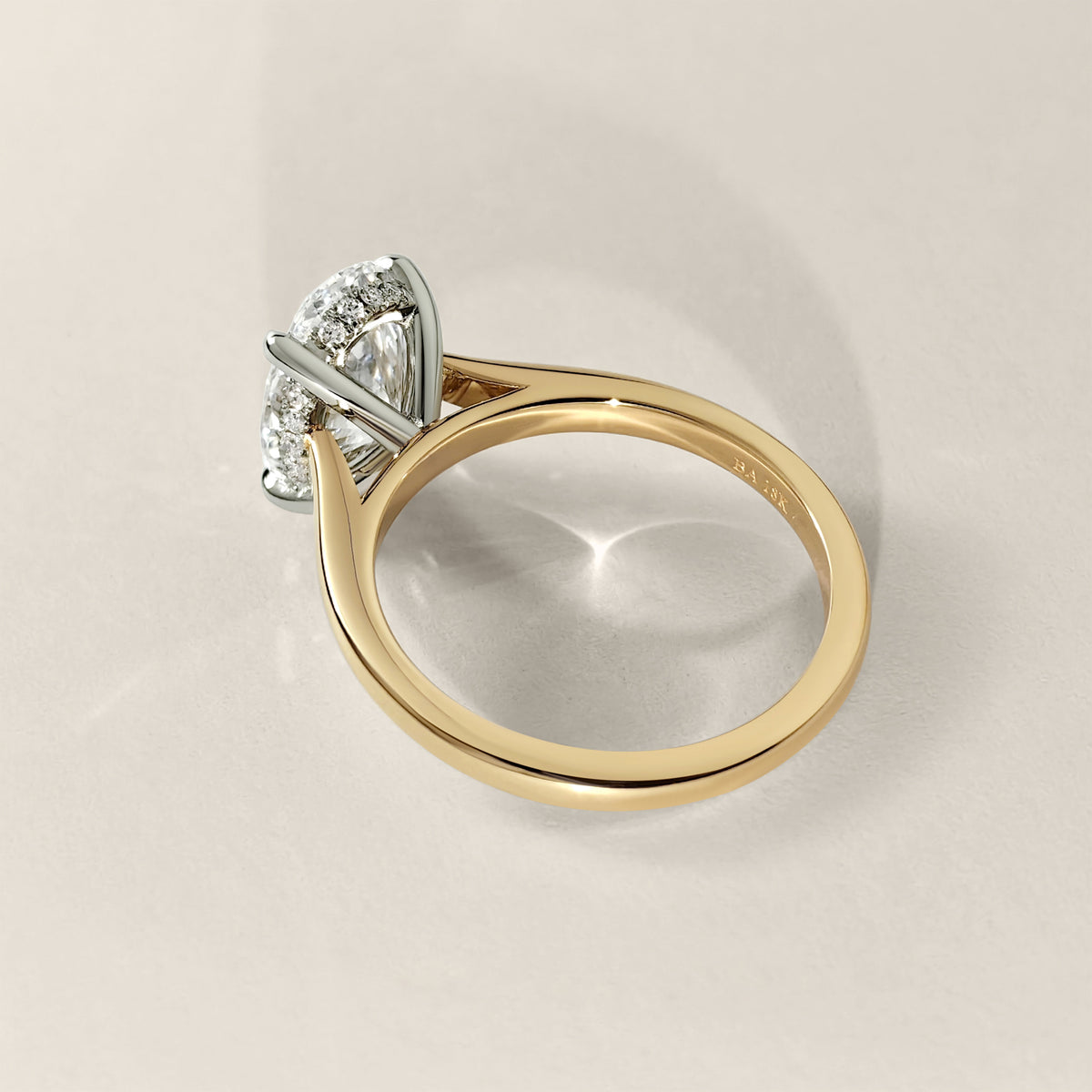 Bespoke #9187 - Two Tone Ivy Oval Hidden Halo Solitaire Cathedral Engagement Ring