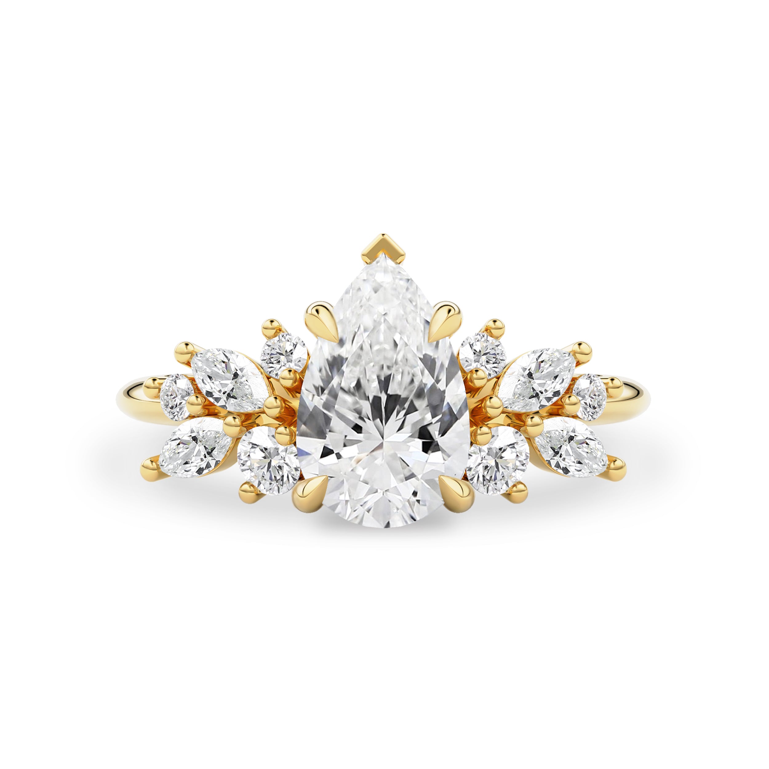 Pear Anna's Dream Cluster Engagement Ring, Pear With Marquise