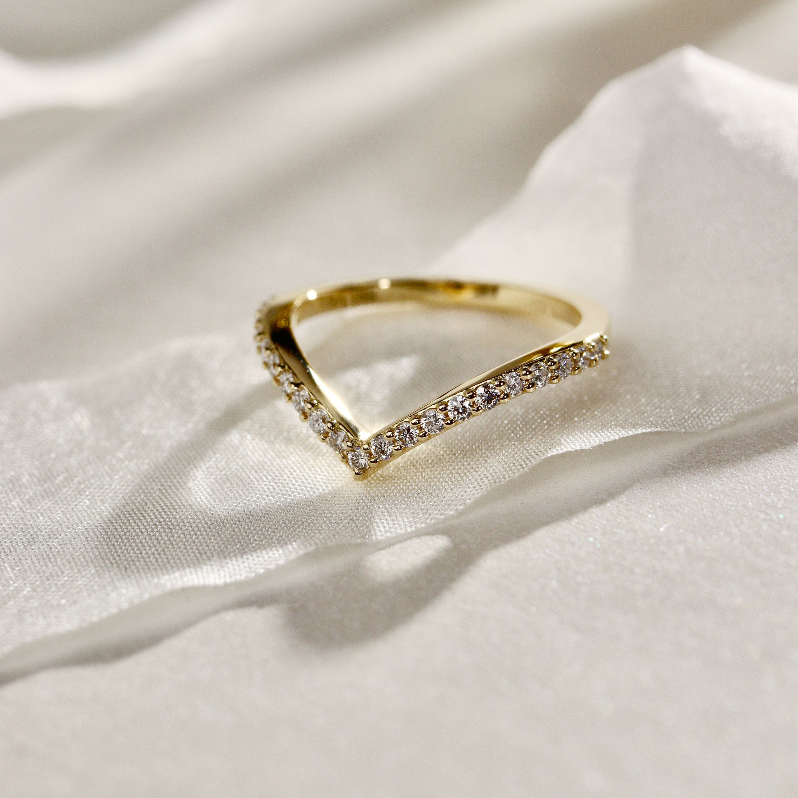Pure V Curved Half Eternity Ring, Round Brilliant With Pavé