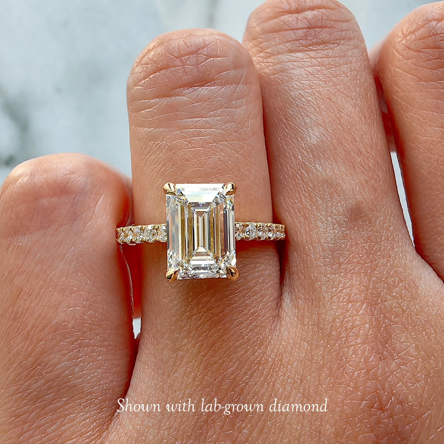 Vera Emerald Cut Solitaire Engagement Ring, Moissanite/Lab Grown Diamond