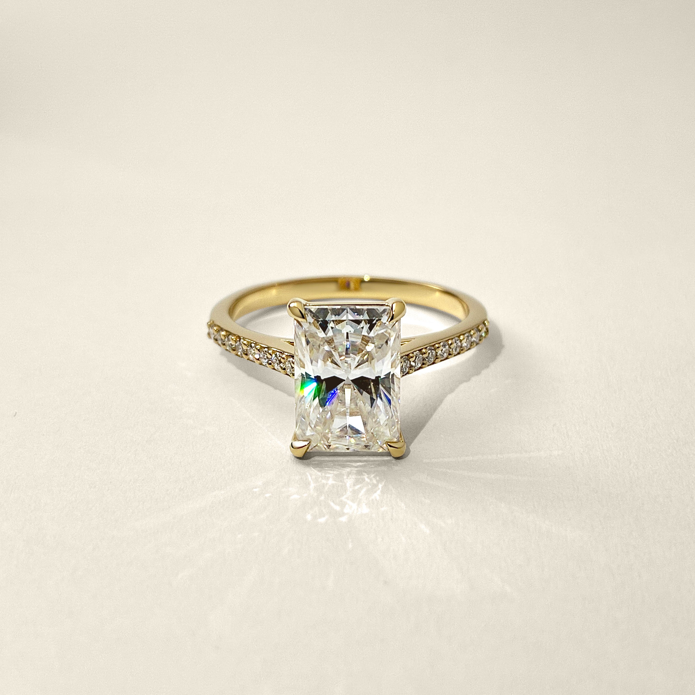 Vera Radiant Cut Cathedral Pavé Engagement Ring, Moissanite/Lab Grown Diamond