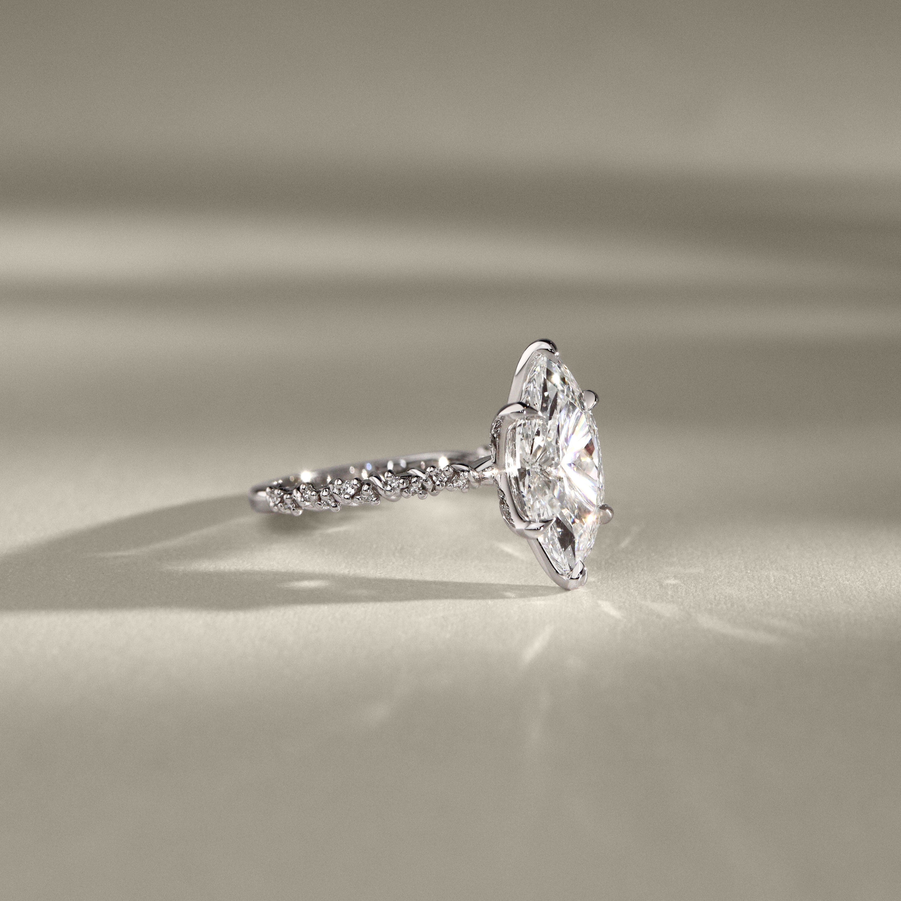 Aurora Marquise Cut Vine Pavé Prong Engagement Ring, Moissanite/Lab Grown Diamond