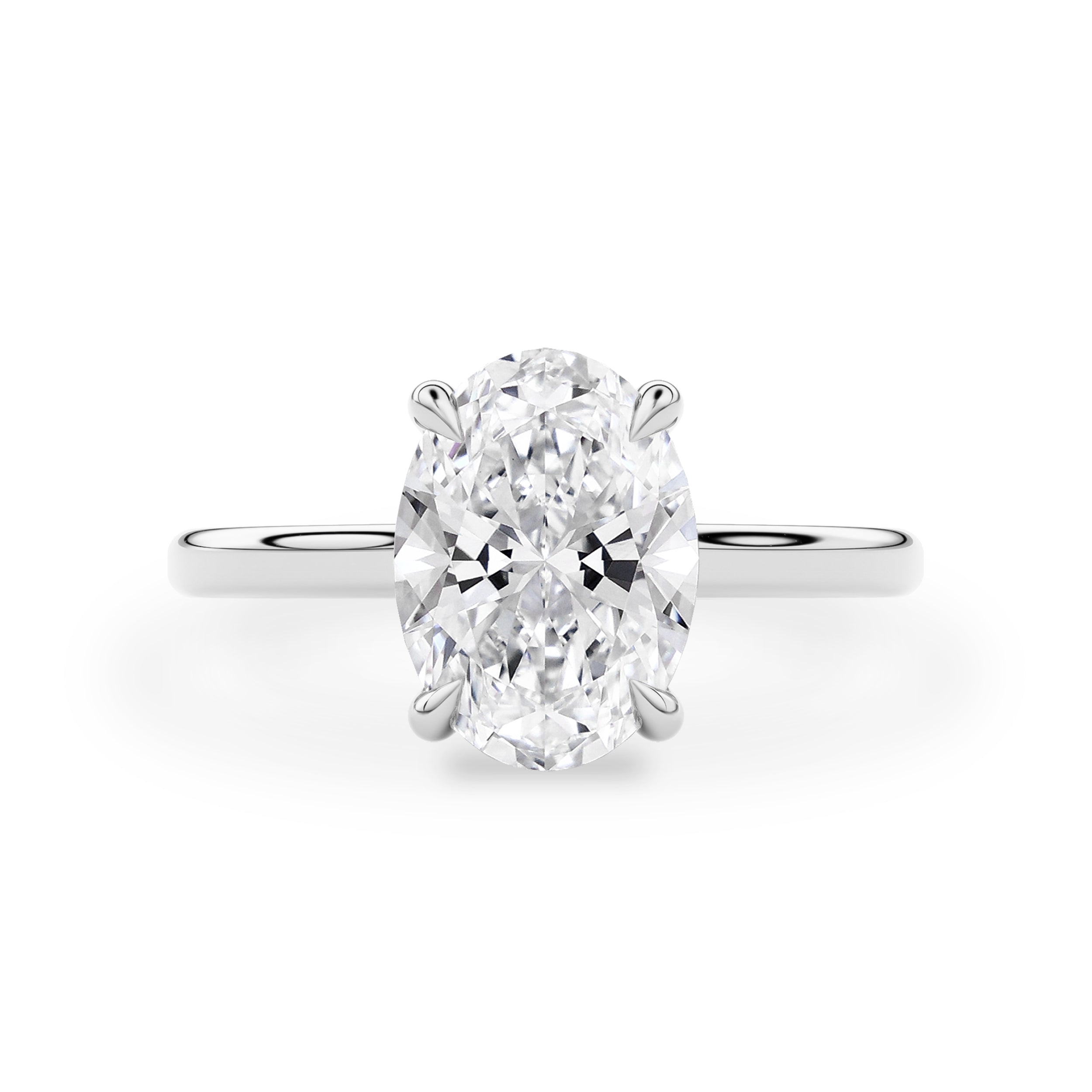 Ivy Oval Cut Hidden Halo Solitaire Engagement Ring, Cathedral Band