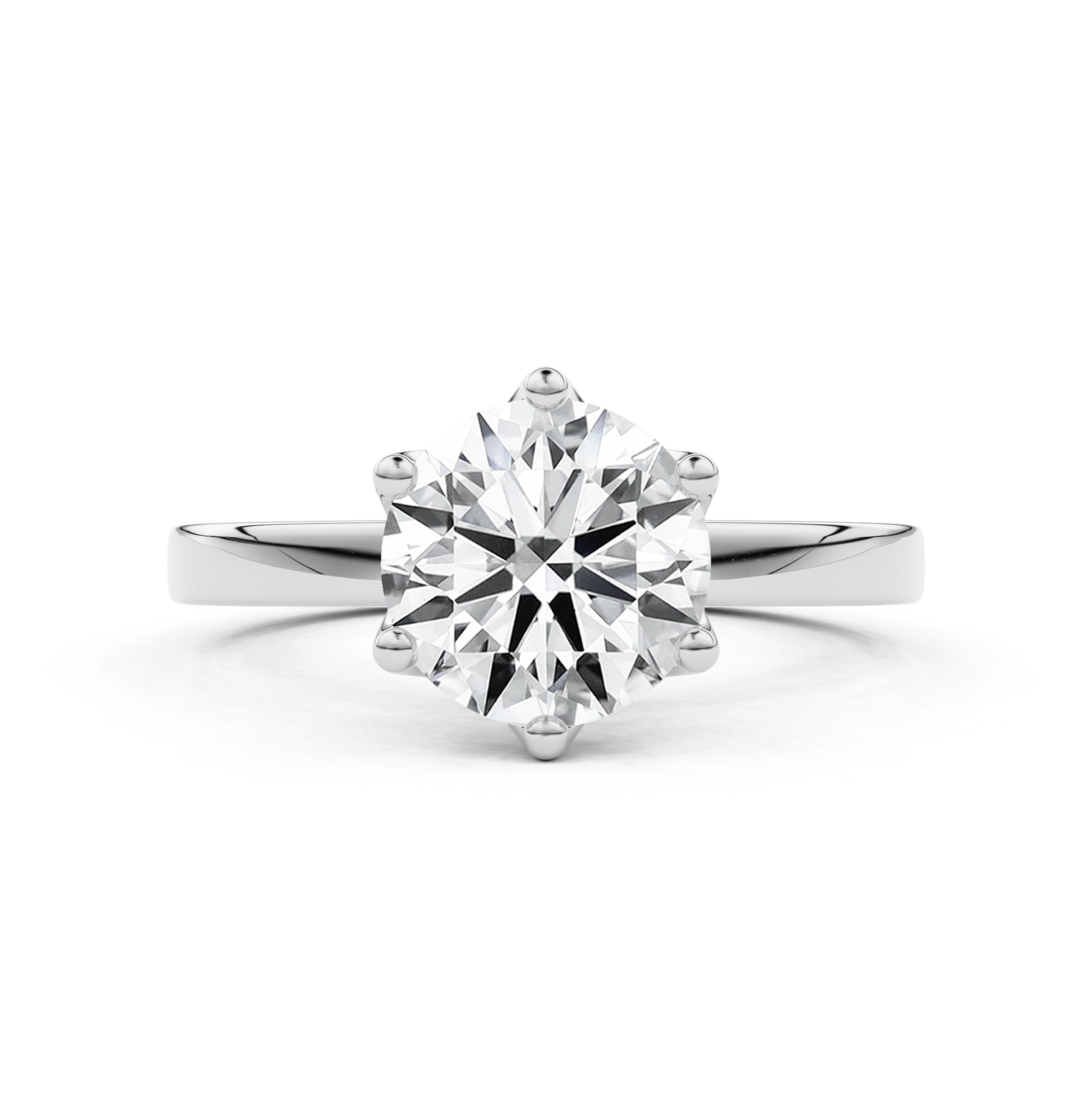 Iris Round Tulip Petal Solitaire Engagement Ring with Side Pavé