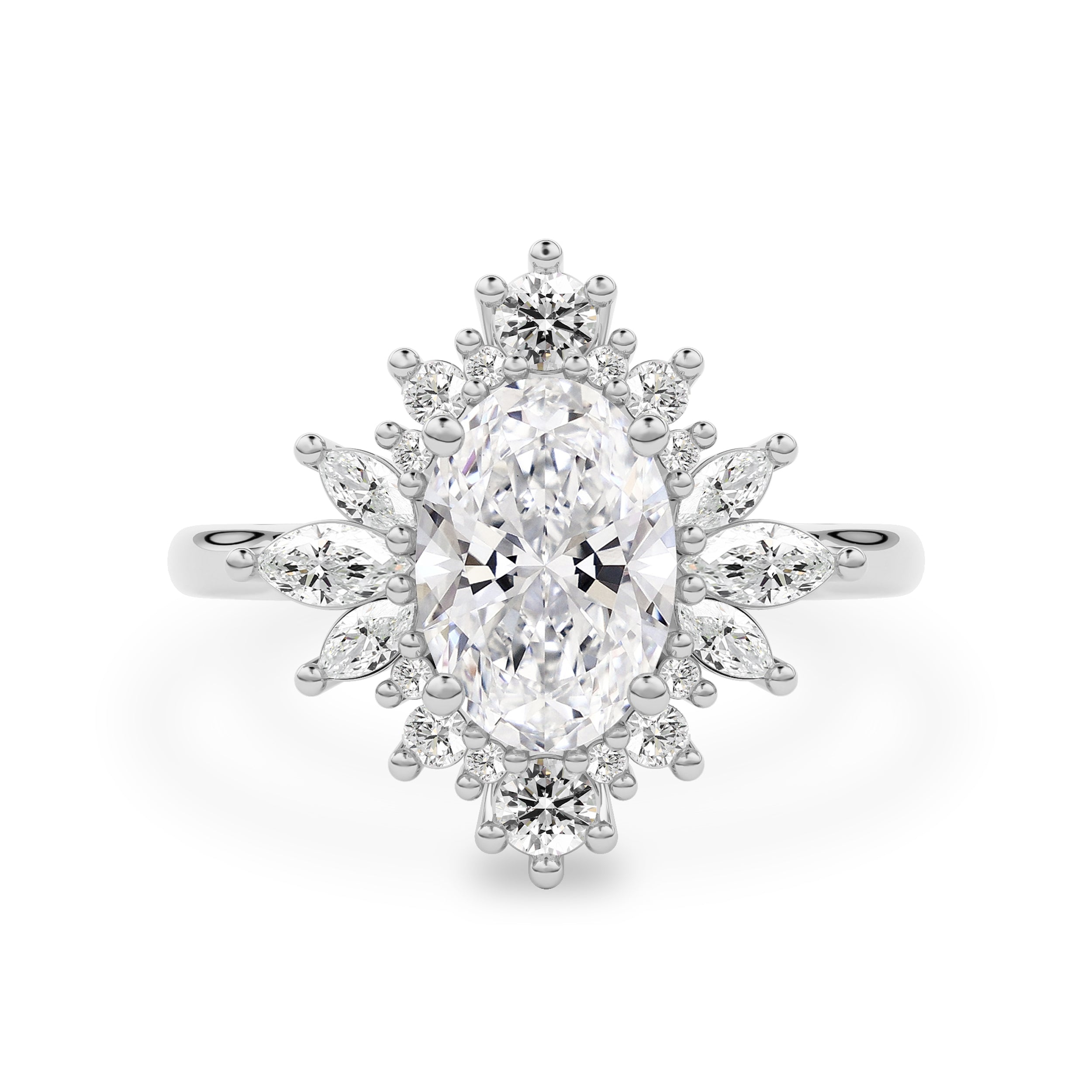 Mila Wings Halo Engagement Ring, Oval With Marquise