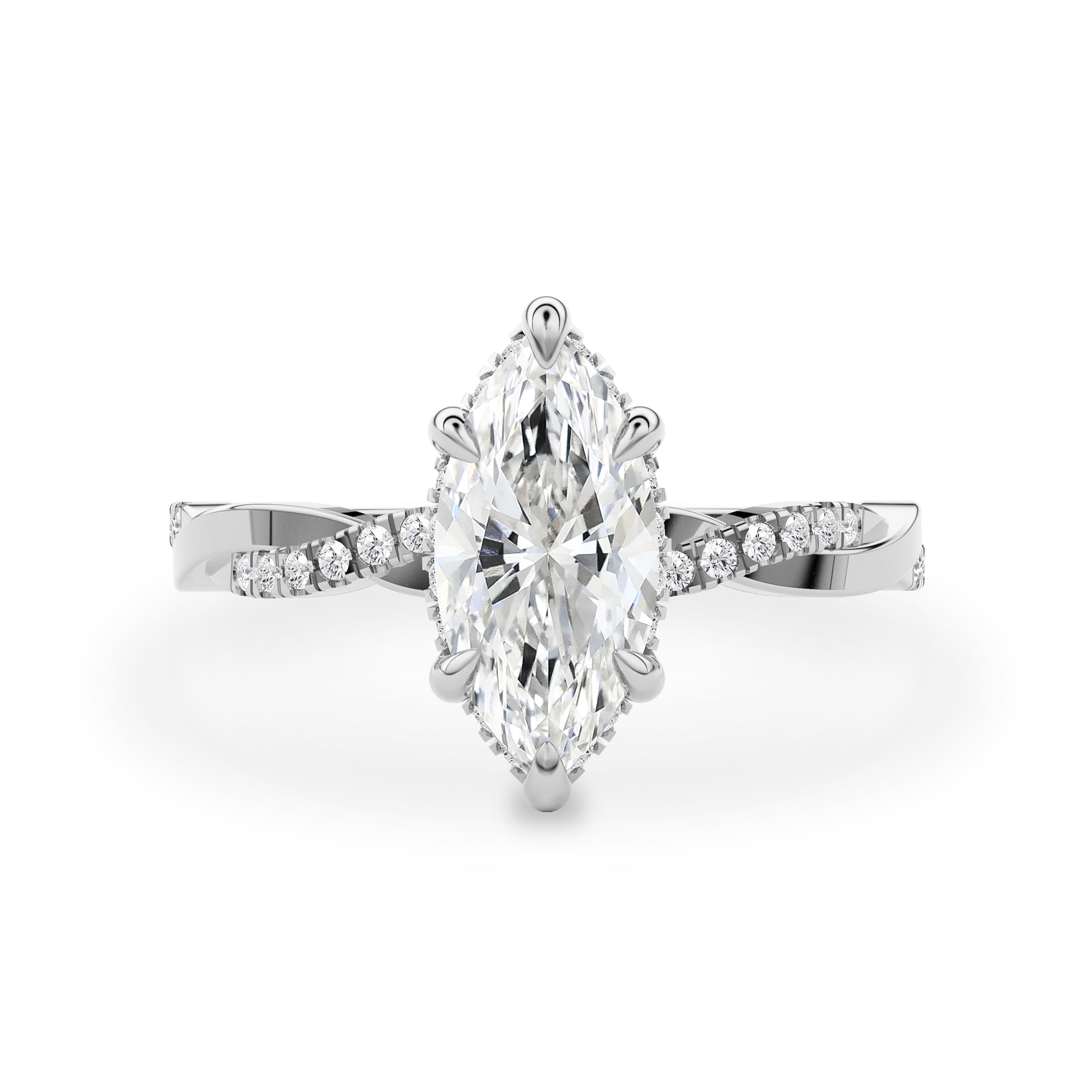 Julia Marquise Hidden Halo Twist Band Engagement Ring, High Set