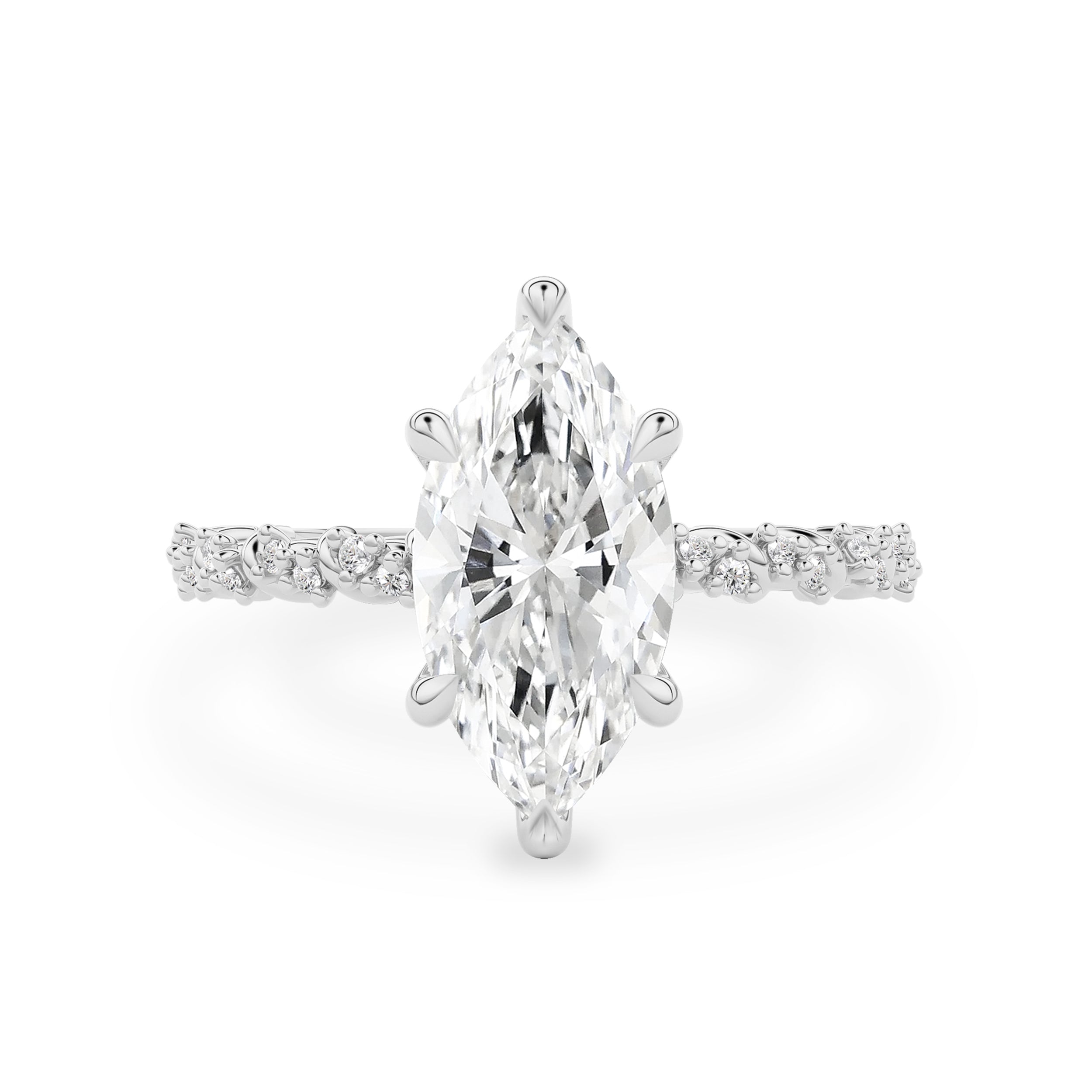 Aurora Marquise Cut Vine Pavé Prong Engagement Ring, Moissanite/Lab Grown Diamond