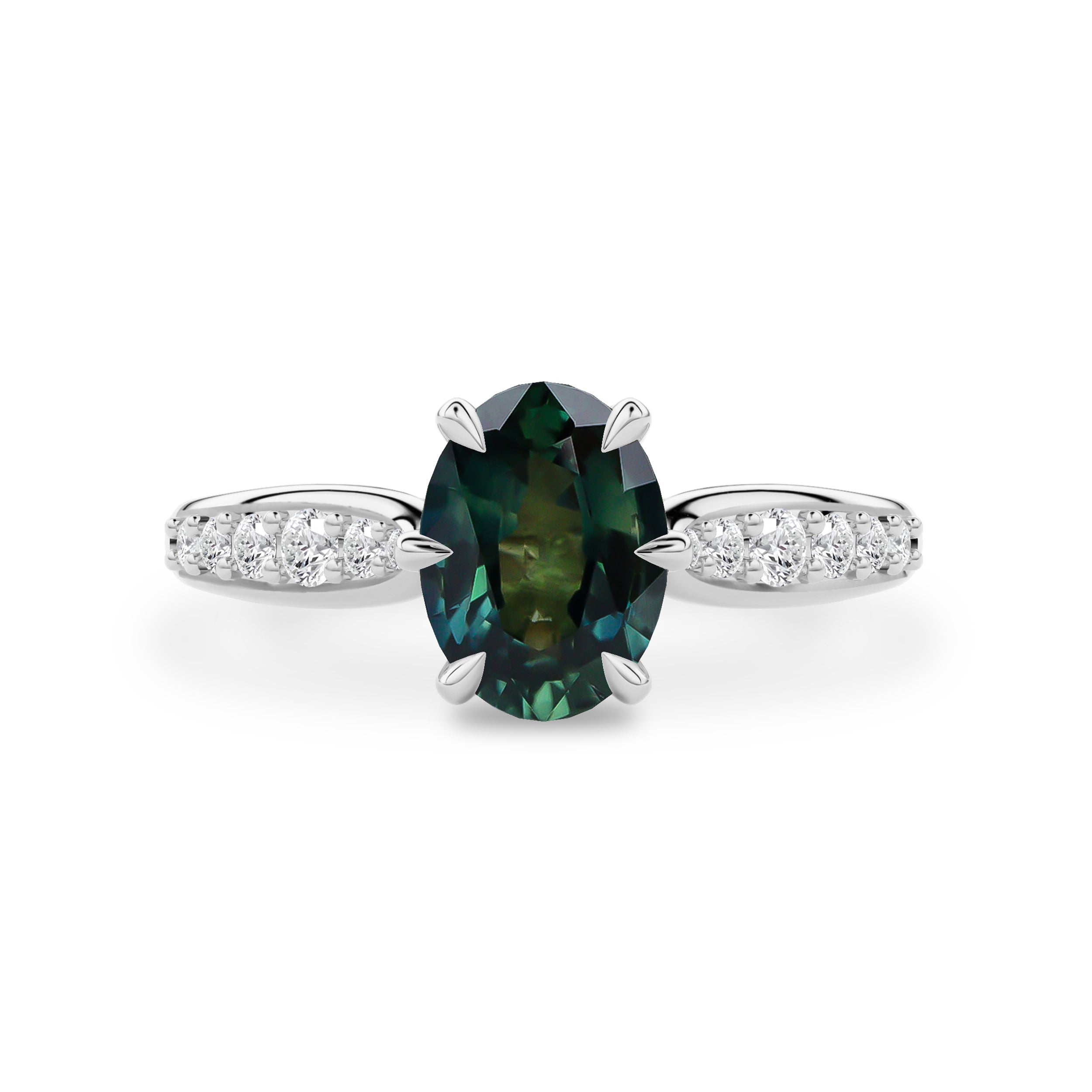 Cinderella Oval Parti Sapphire Engagement Ring, Petal with Accents