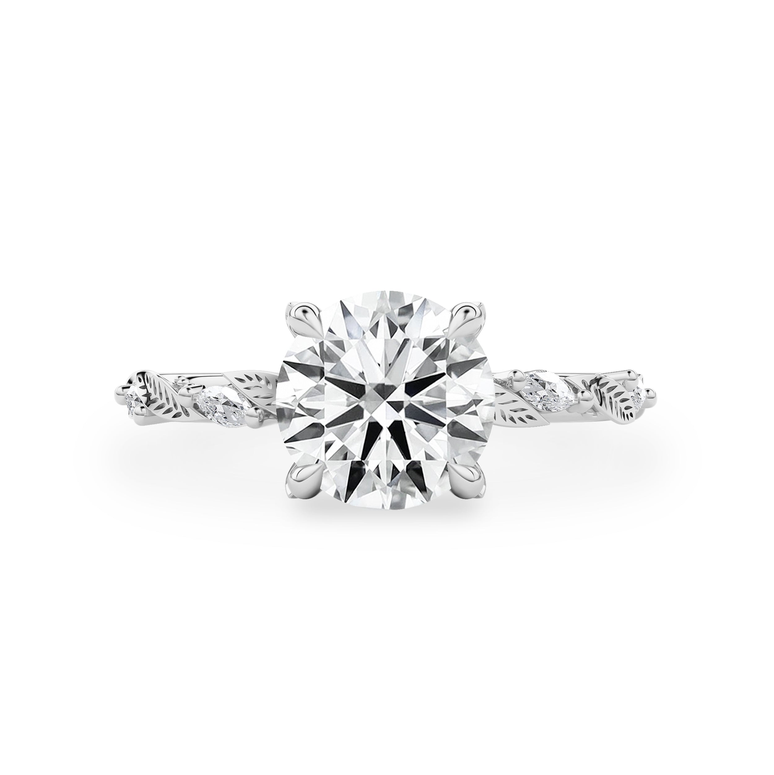 Brooke Round Leaf Prong Hidden Halo Engagement Ring, Marquise Leaf Band