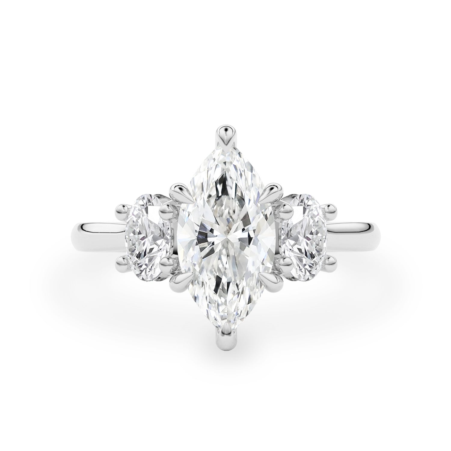 Royal Marquise Cut Three Stone Engagement Ring, Moissanite/Lab Grown Diamond