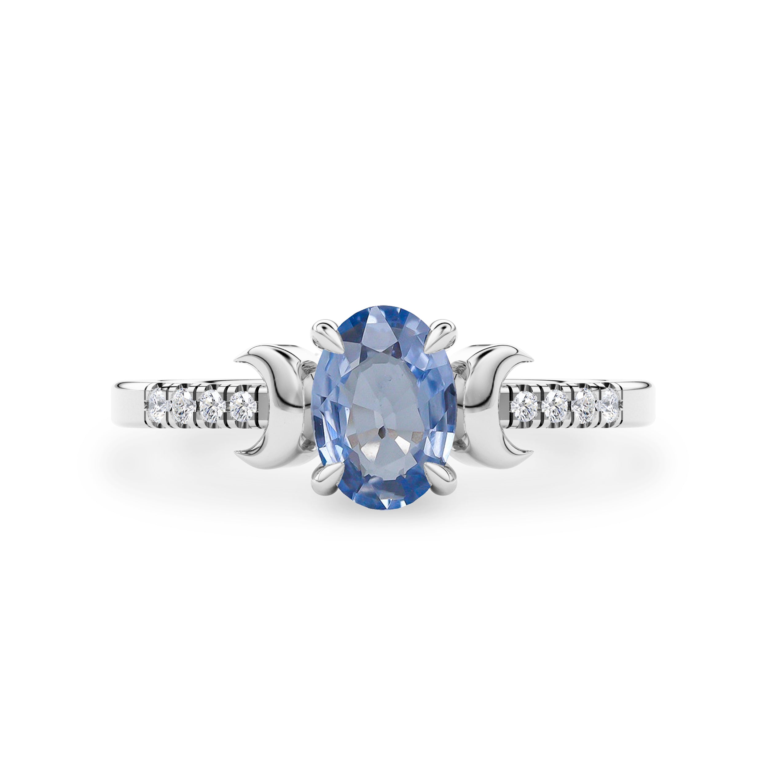 Whistler Dome Moon Oval Cut Blue Sapphire Engagement Ring, Pavé