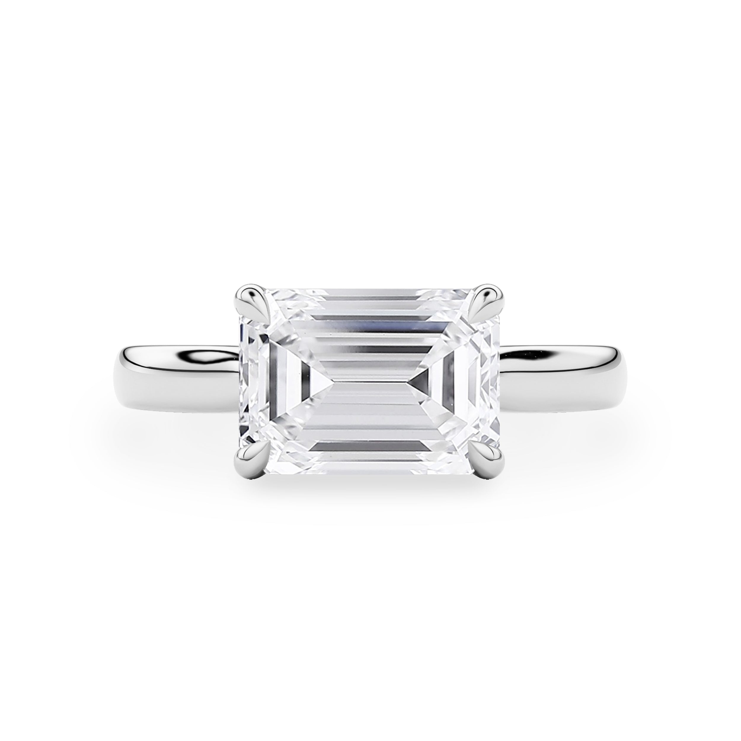Lyra East West Emerald Cut Solitaire Cathedral Engagement Ring