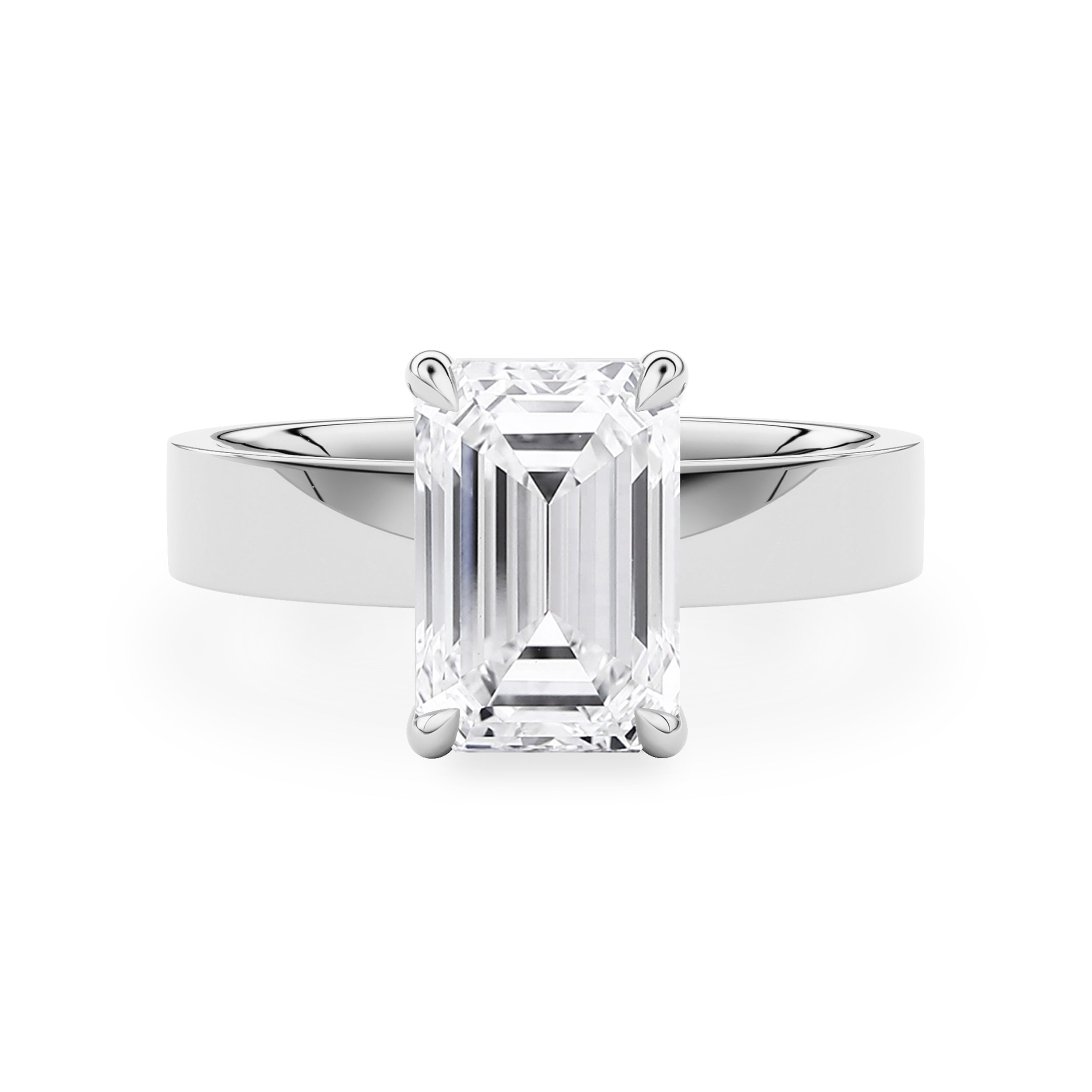 Stephanie Emerald Cut Cigar Band Solitaire Engagement Ring, Flat Band