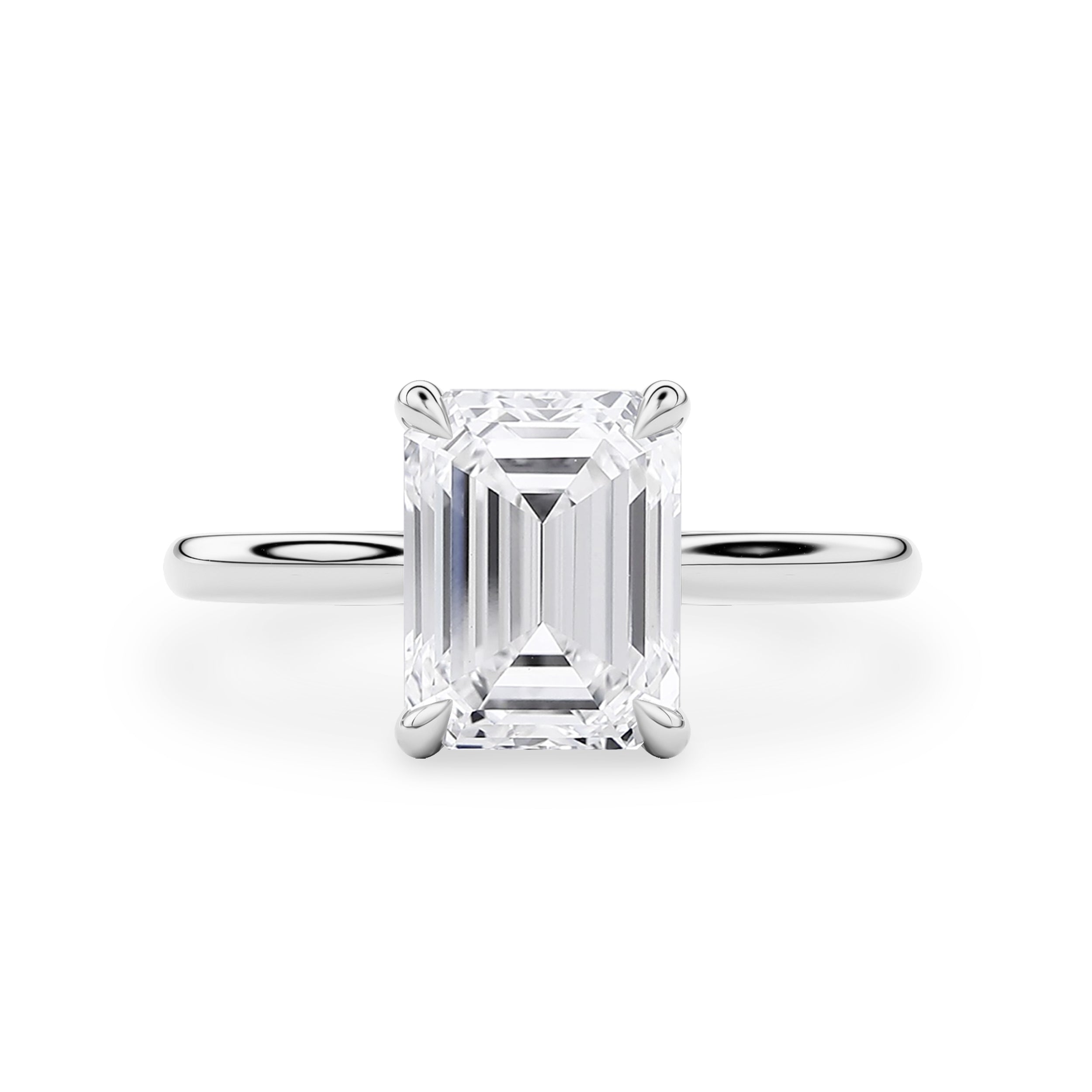 Ava Emerald Cut Solitaire Cathedral Engagement Ring, Moissanite/Lab Grown Diamond