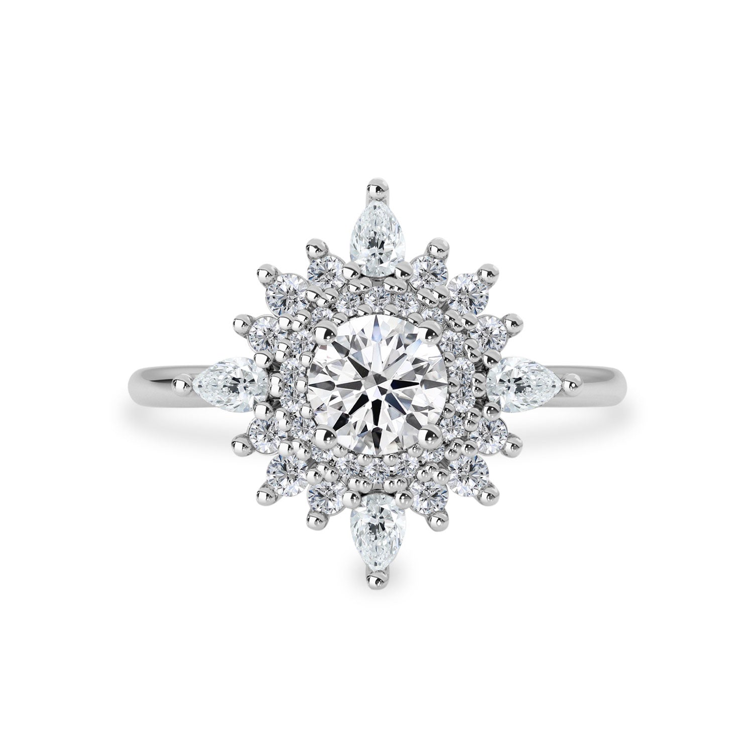 Elizabeth Round Double Halo Engagement Ring, Round Brilliant With Pear