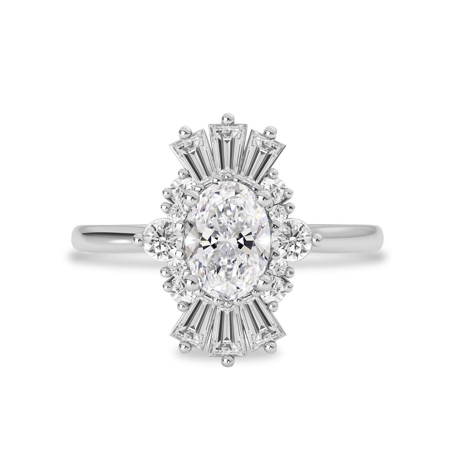 Luna Cluster Halo Engagement Ring, Oval With Trapezoid