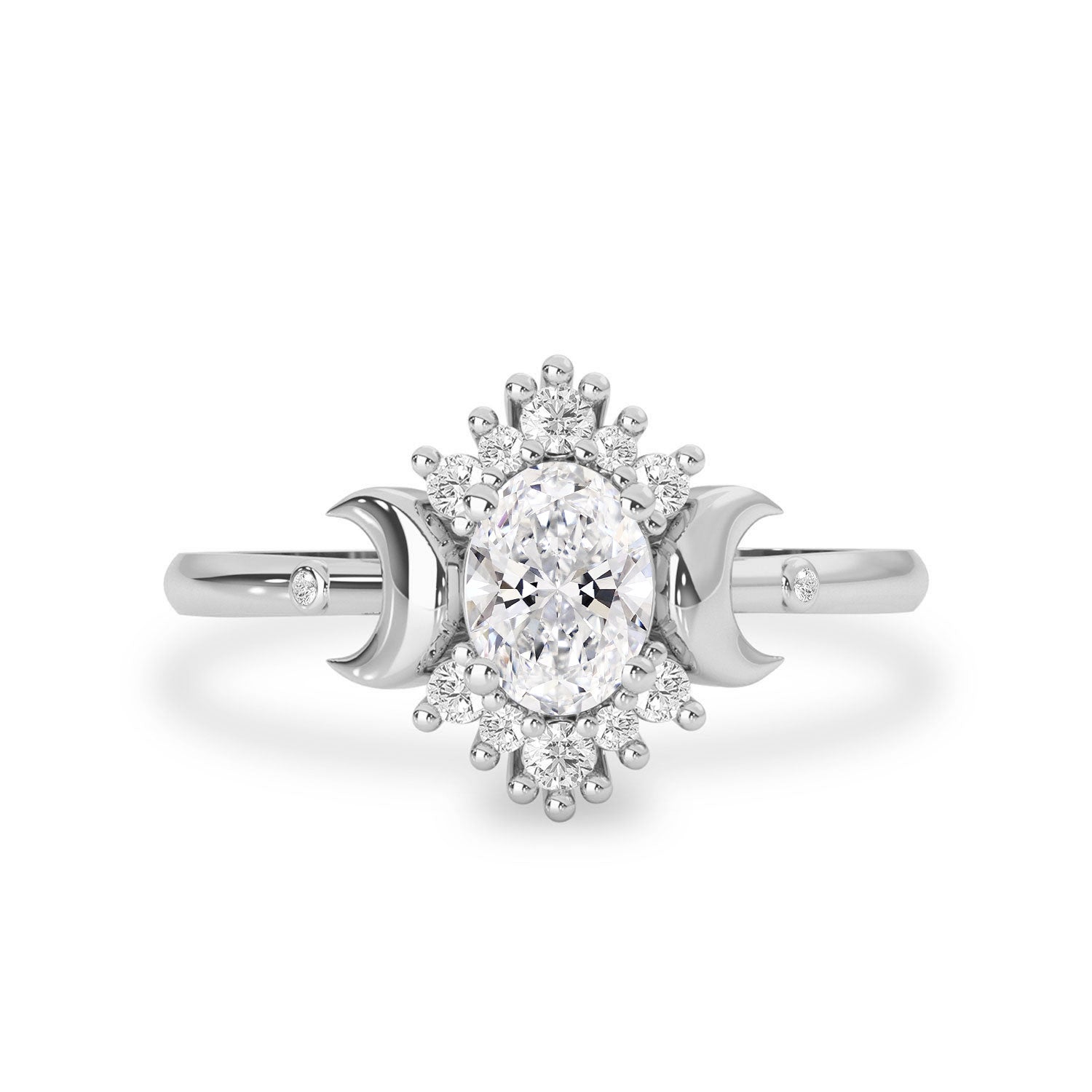 Endless Love Oval Cut Moon Halo Engagement Ring, Moissanite/Lab Grown Diamond