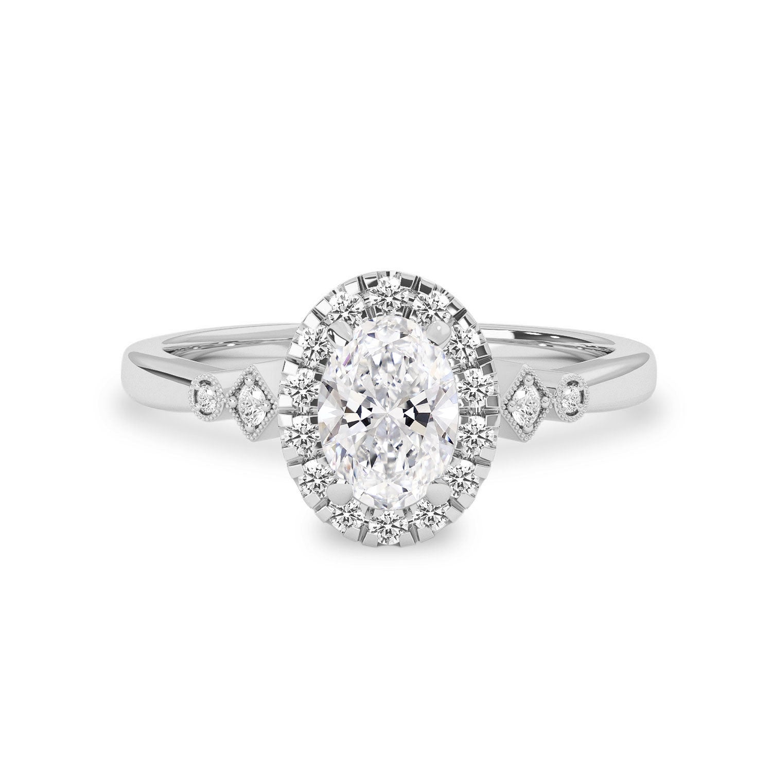 Viola Oval Halo Milgrain Cathedral Engagement Ring, Moissanite/Lab Diamond