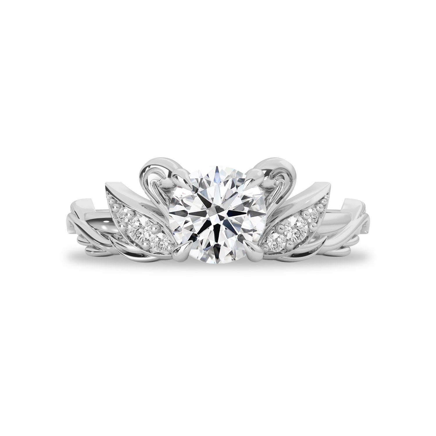 Round Love Swan Engagement Ring, Round Brilliant Cut
