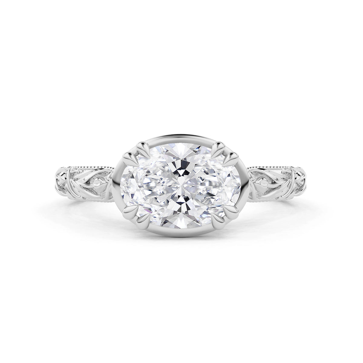 Florienne East West Oval Tulip Cathedral Engagement Ring