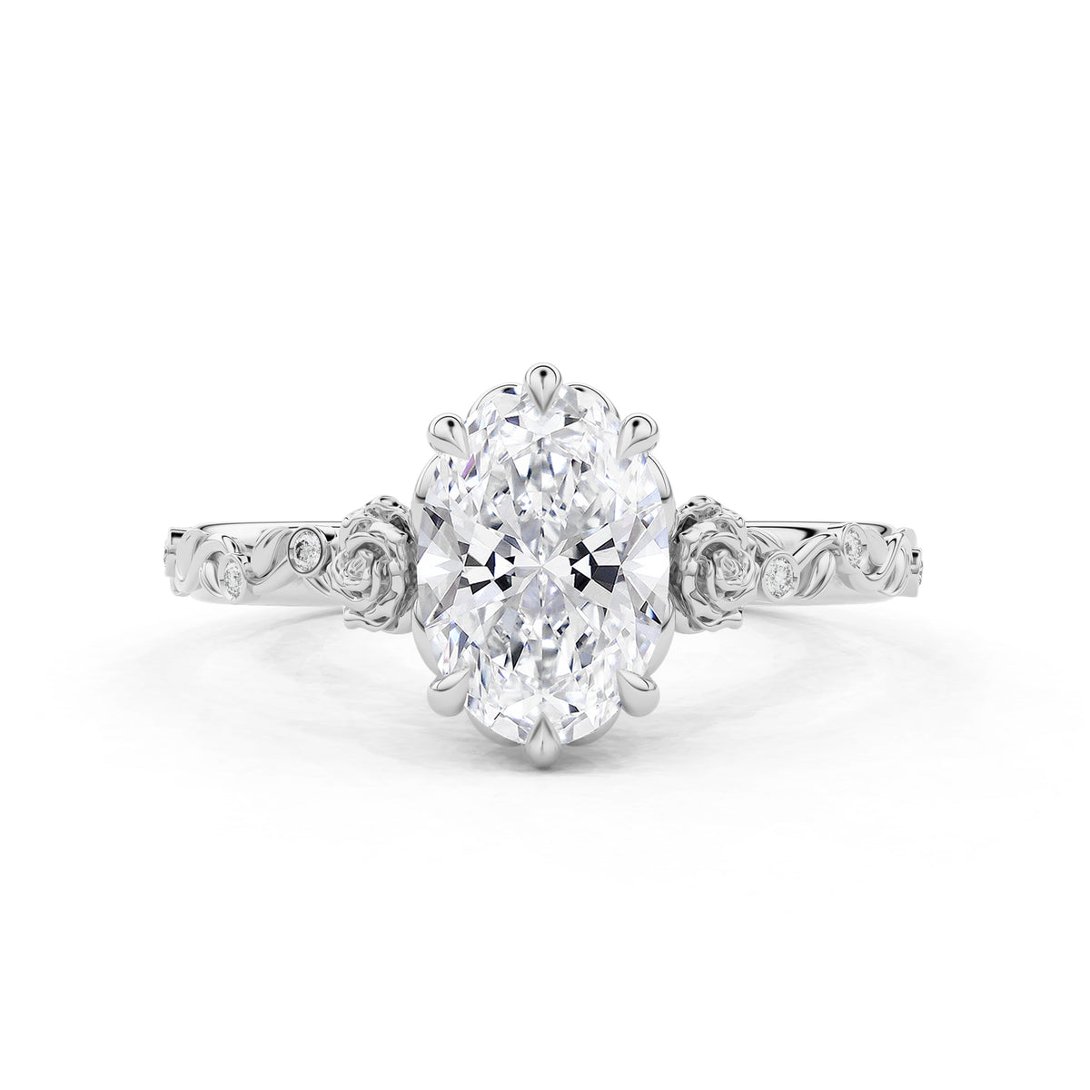 Roselle Oval Floral Engagement Ring with Rose Crown Gallery